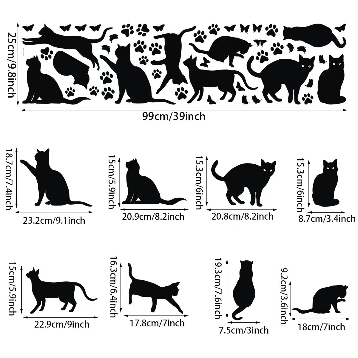 Bamsod Black Cat Wall Stickers for Kids - Removable Vinyl Wall Decals, Cute Cat Wall Art for Bedroom & Nursery Decor - Perfect for Girls' Room, Playroom & Home Wall Decoration