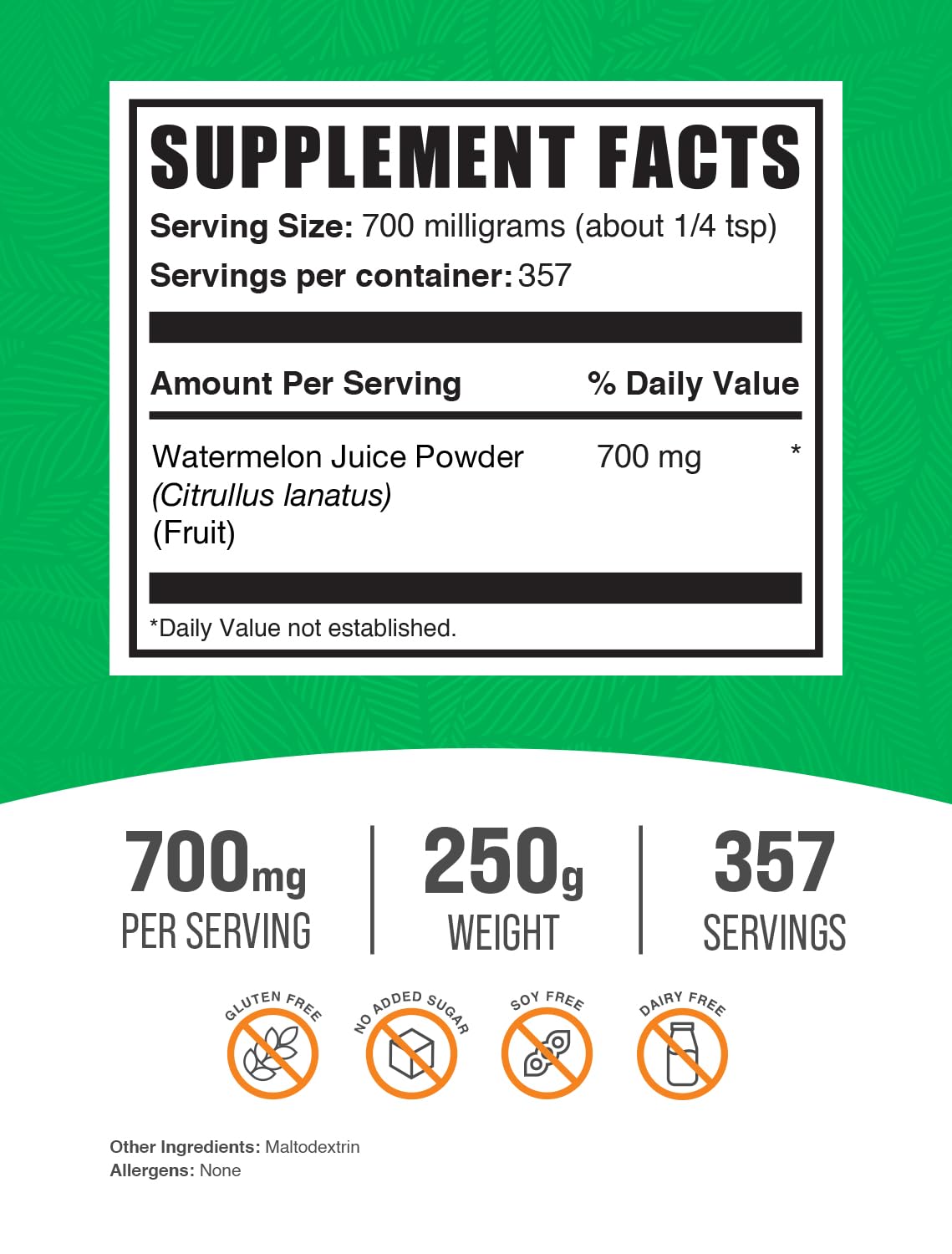 BulkSupplements Pure Watermelon Juice Powder - Natural Fruit Powder for Hydration & Energy - 700mg per Serving, 250g (8.8 oz) - Perfect for Smoothies, Sports Recovery & Healthy Drinks