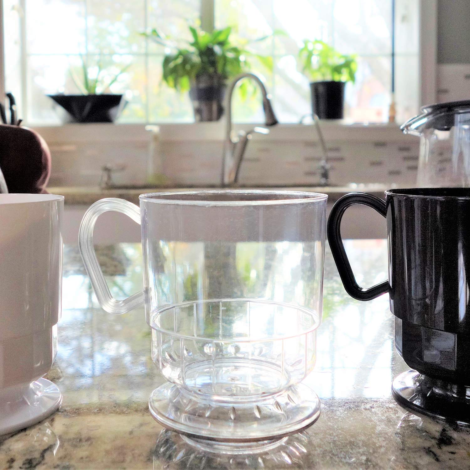 Elegant Hard Plastic Coffee Cup with Handle - 8 oz Clear Disposable Tea Mug for Parties, Events & Catering (Case of 240) - Perfect for Coffee, Tea, Hot Chocolate & Beverage Service