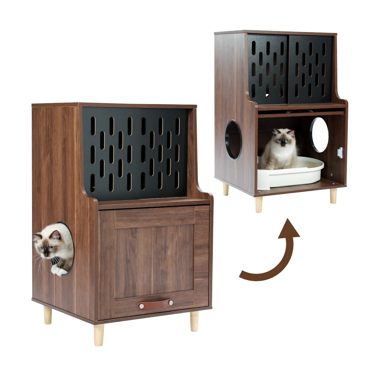 Modern Wood Cat Litter Box Enclosure with Odor Control - Stylish Cat Washroom Furniture with Storage Bench for Home - Perfect for Small Spaces & Odor-Free Pet Care