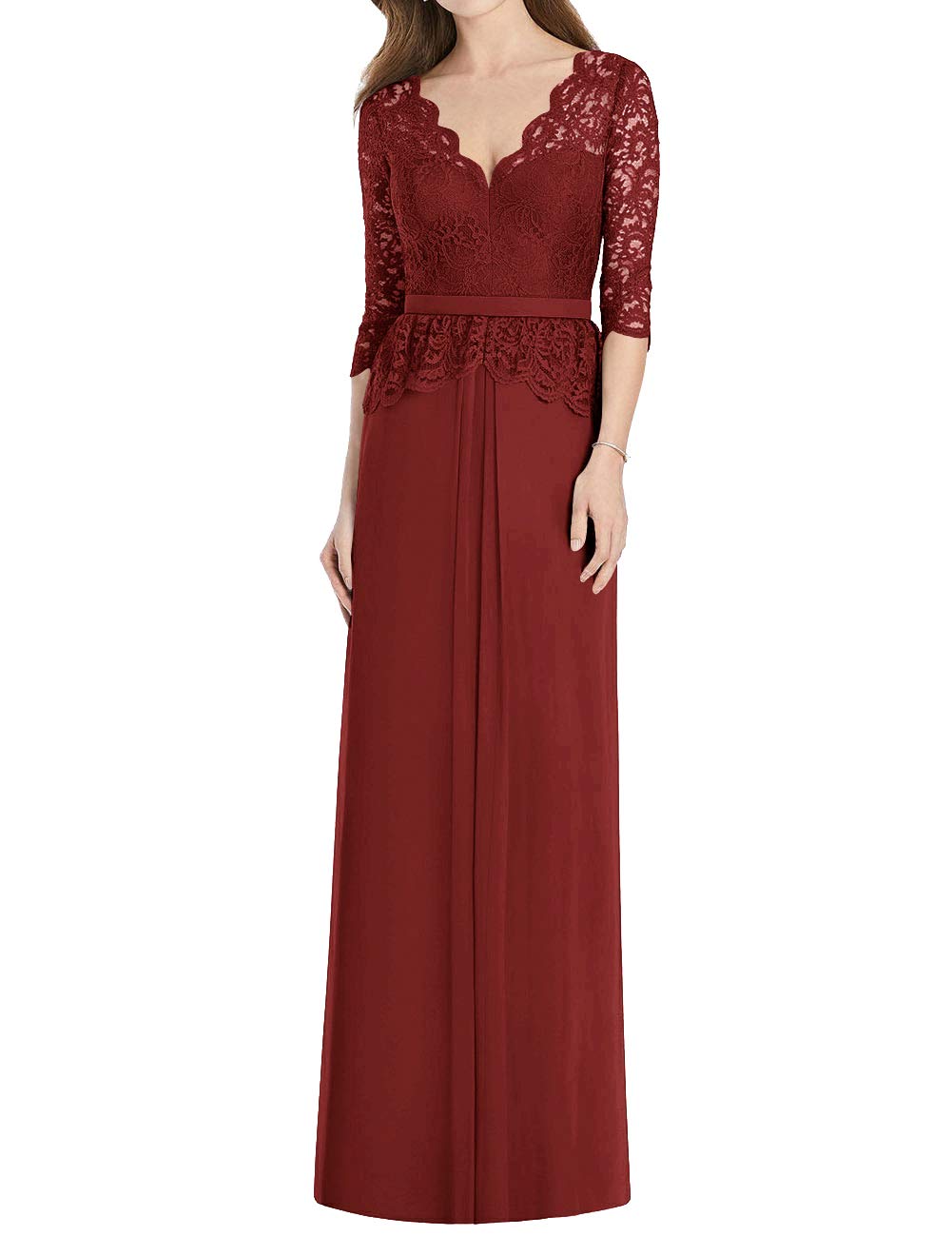 Elegant Long Chiffon Lace Mother of The Bride Dress with Sleeves - Formal Evening Gown for Wedding, Mother of Groom Dress - Perfect for Weddings, Receptions & Special Occasions