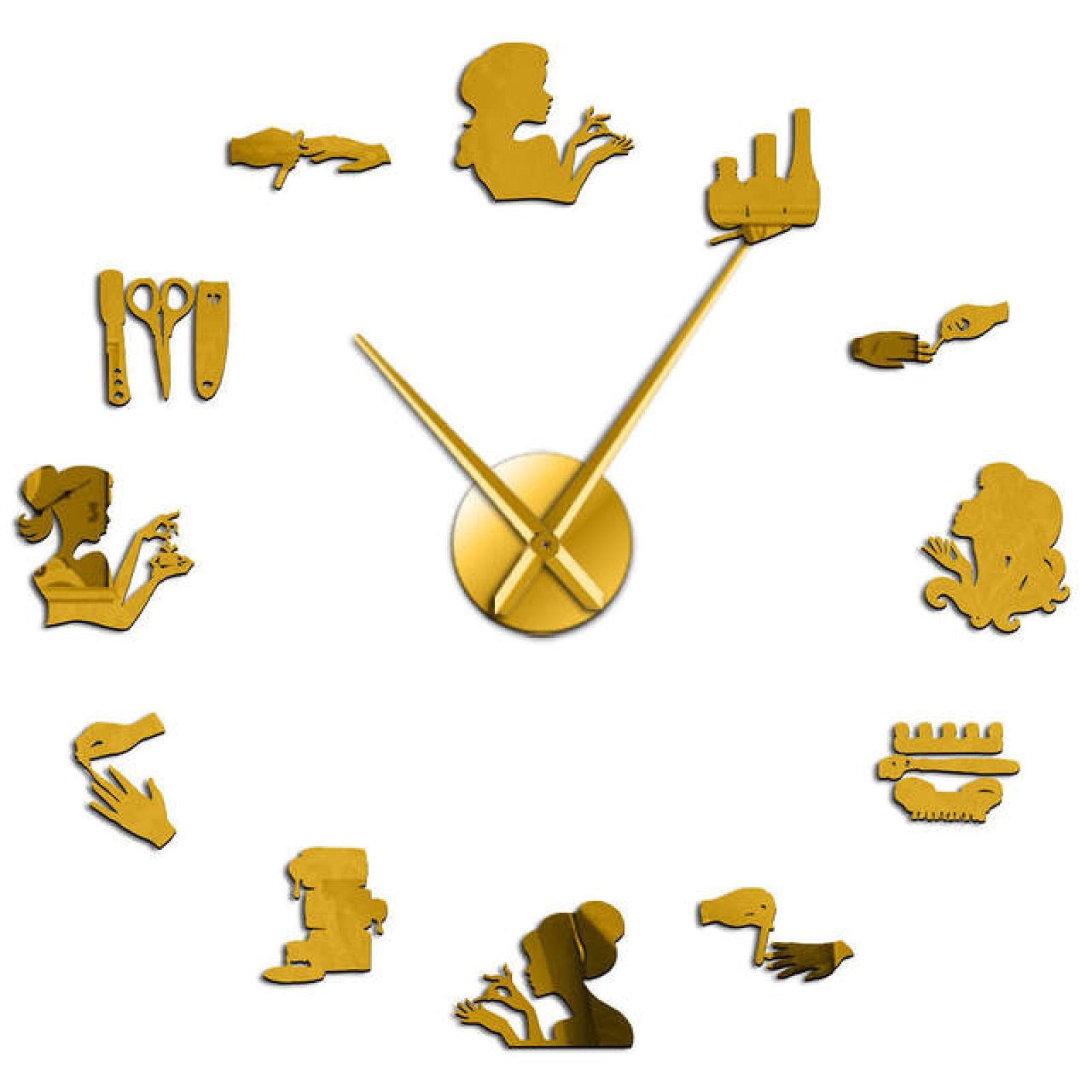 Xinxin Large Wall Clock for Nail Salon Decor - Acrylic Mirror Wall Art, DIY Giant Watch for Manicure & Beauty Studios - Perfect for Salon Wall Stickers, Nail Tools Organization & Polish Display