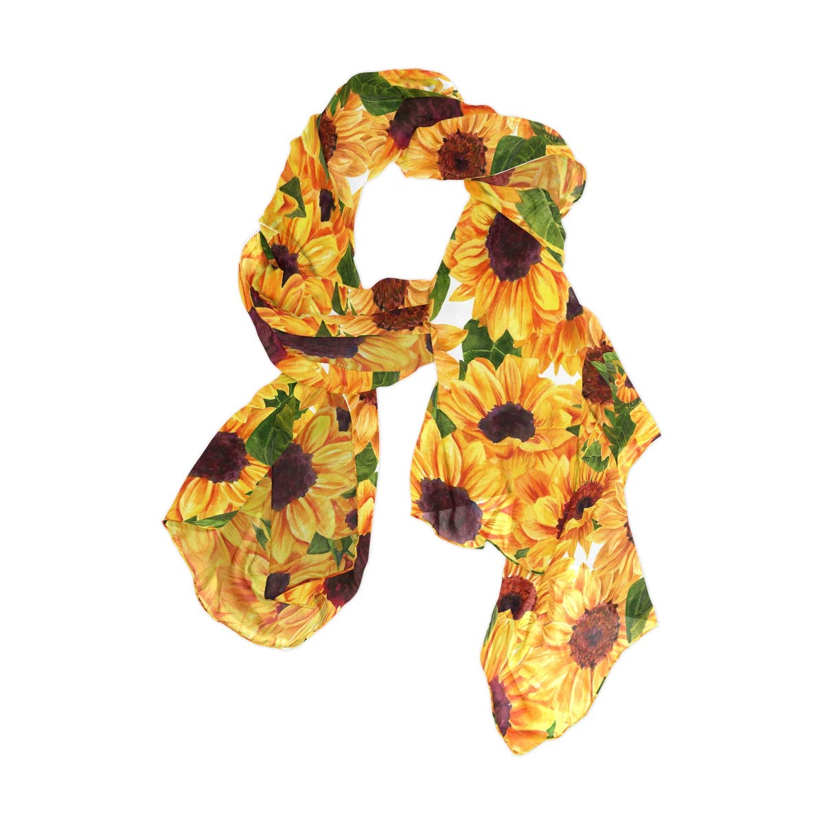 ALAZA Long Silk-Like Scarf for Women - Watercolor Sunflower Floral Print Yellow Shawl - Elegant Head Wrap & Fashion Stole - Perfect for Office, Party & Special Occasions