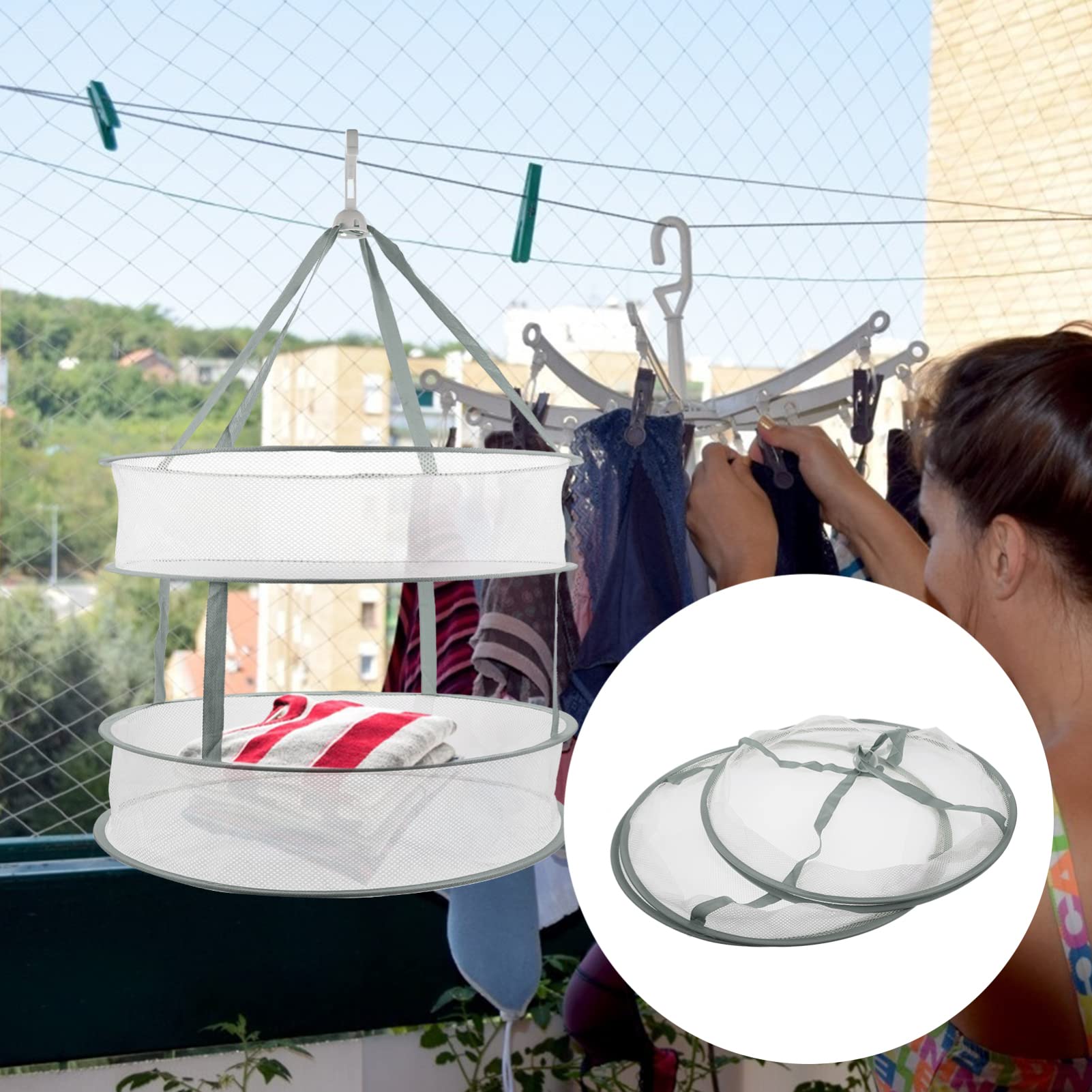 FOMIYES Collapsible Laundry Drying Rack - Foldable Clothes Drying Basket with Beauty Sponge Holder, Blue Sweater Drying Net for Efficient Fabric Care | Perfect for Small Spaces, Apartments & Travel