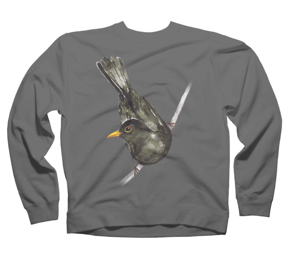 Design By Humans Unisex Blackbird Watercolor Sweatshirt by Bwiselizzy | Soft Cotton Pullover Hoodie for Men & Women | Perfect for Casual Wear, Street Style & Art Lovers