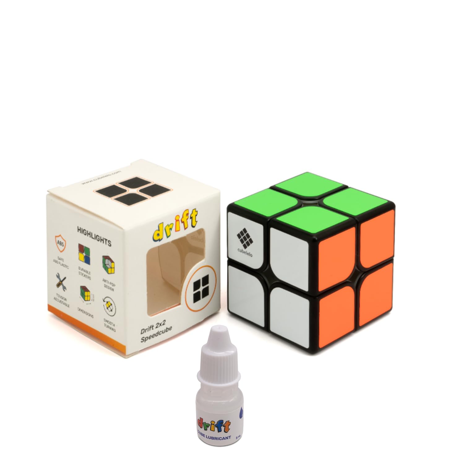 Cubelelo Drift 2x2 Black Speed Cube Puzzle with Professional Lubricant - Smooth Fast Turning 2x2 Magic Cube for Kids Adults Beginners & Speedcubers - Ideal for Competitions, Brain Training & Stress Relief
