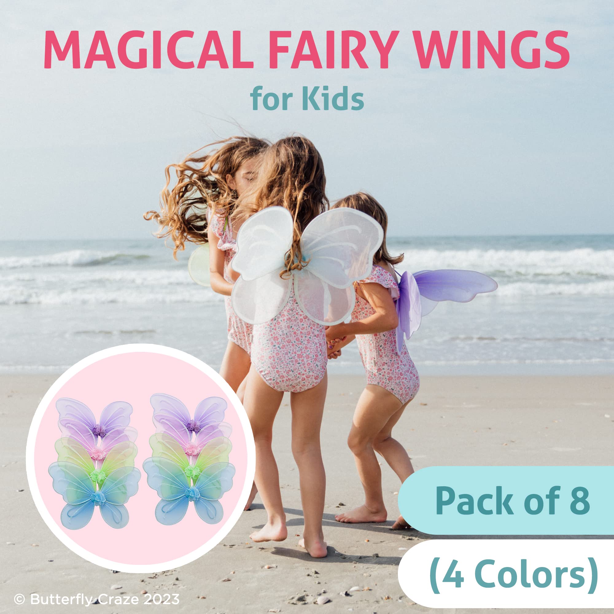Butterfly Fairy Wings for Girls - Angel & Butterfly Costume Accessories for Halloween, Birthday Parties, Dress Up - Blue, Green, Pink, Purple - Perfect for Photo Shoots, Cosplay & Fantasy Play