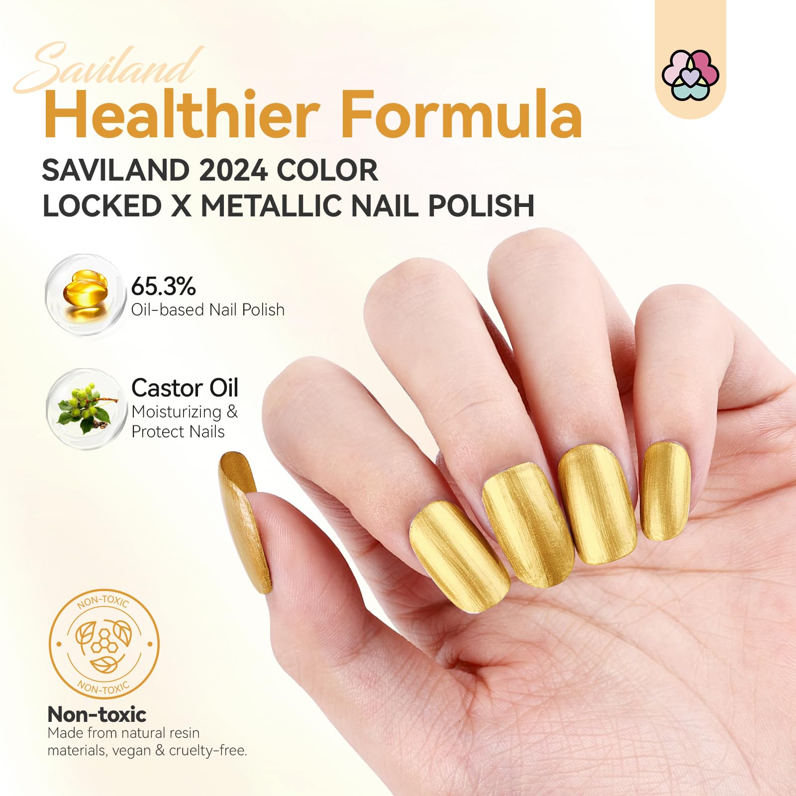 SAVILAND Gold Metallic Chrome Nail Polish - Quick Dry Air Nail Art Polish with Shiny Finish for Fingernails & Toenails | DIY Manicure Kit for Beginners | Home Salon & Professional Use | Perfect for Parties, Weddings & Special Occasions