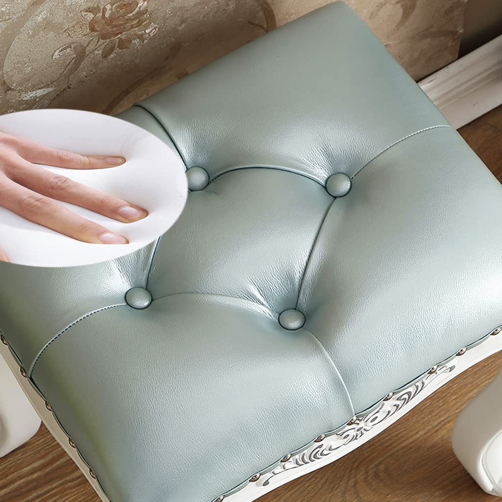 Wooden Vanity Chair Stool with Leather Padded Cushion - Stylish Rivet Design Piano Bench for Makeup Dressing (42x34x45cm) - Perfect for Bedroom, Bathroom & Dressing Room