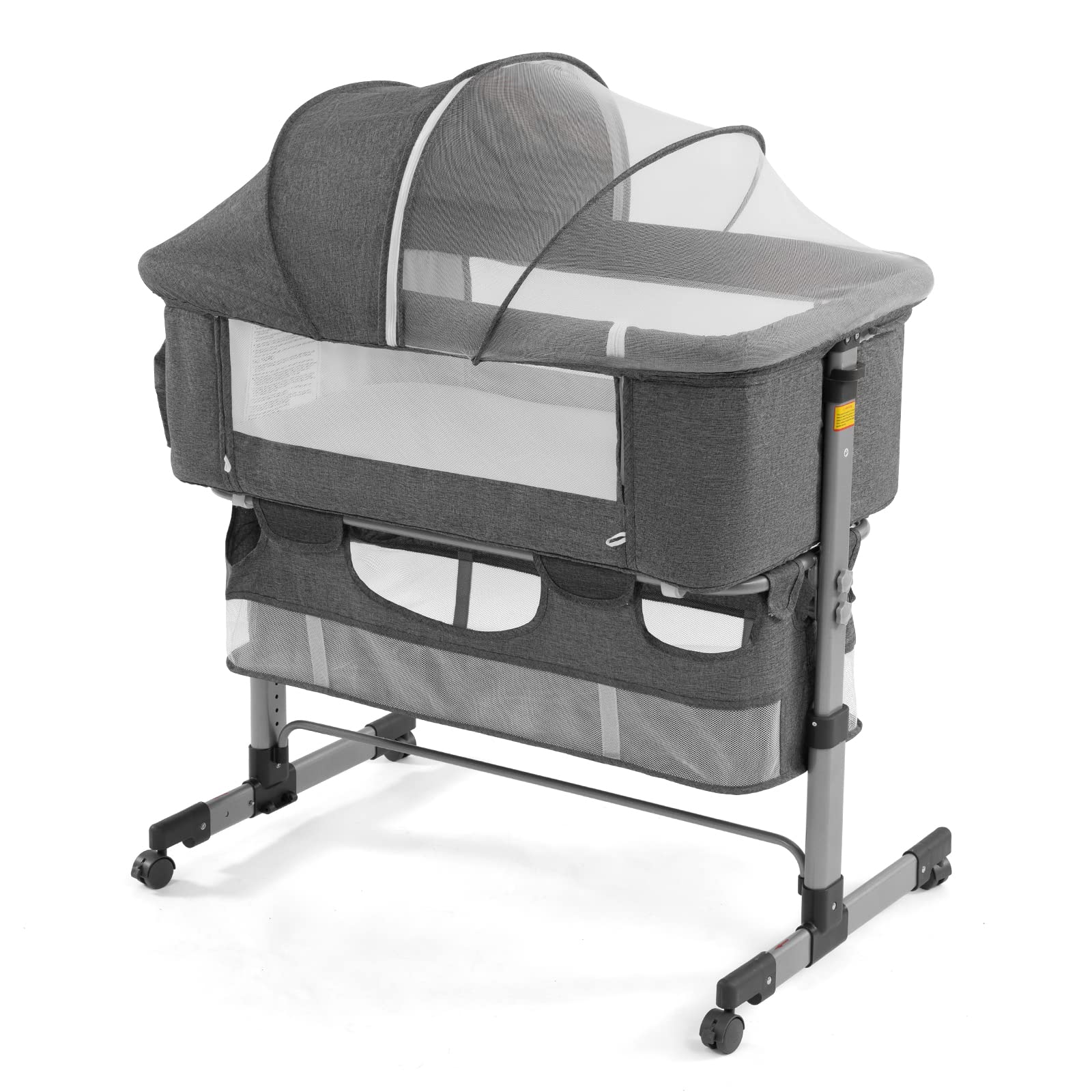 3-in-1 Adjustable Portable Baby Bassinet & Bedside Sleeper Crib with Breathable Mesh - Convertible Travel Crib for Newborns & Infants (Deep Grey) | Perfect for Nursery, Bedside Co-Sleeping & Family Travel
