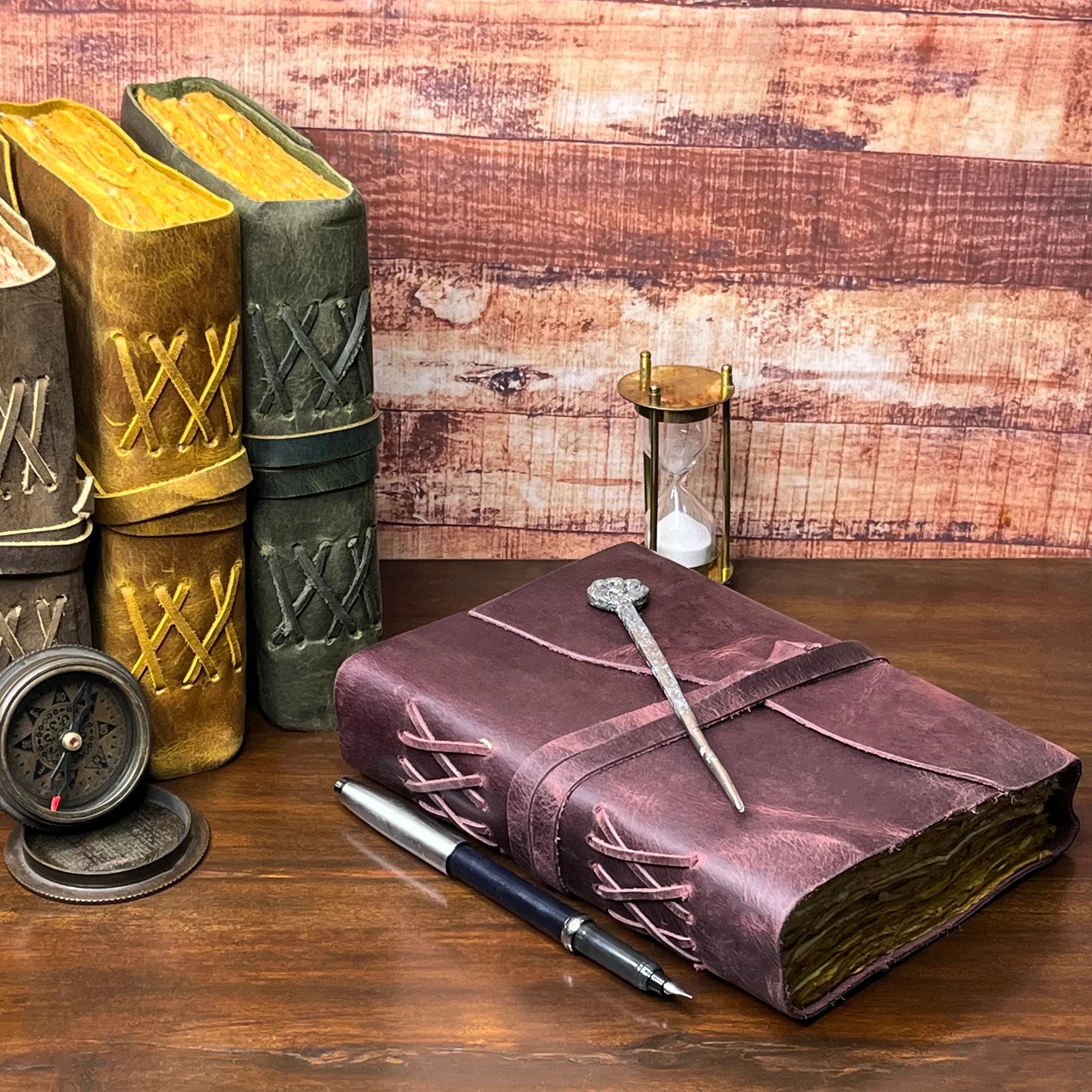 Handmade Leather Bound Journal A5 Size with Antique Deckle Edge Paper - Mauve Color for Writing, Sketching & Gift Giving