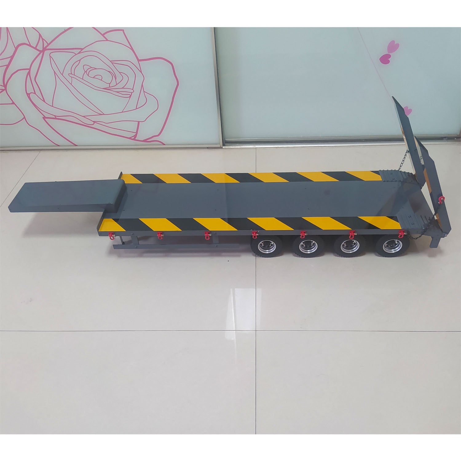 1/14 Scale RC Tractor Truck Metal Semi Trailer with 4 Axles - Remote Control Car Accessory for Hobbyists | DIY Assembly & Painted Model | Perfect for RC Car Racing and Collection Displays