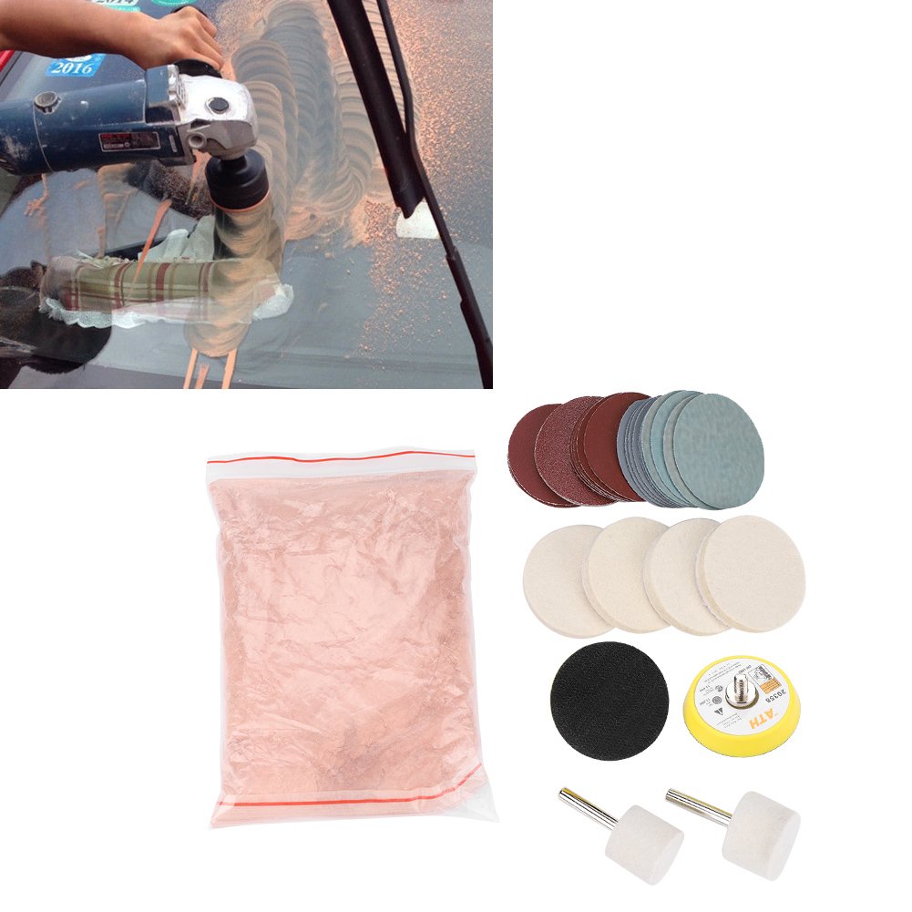 Premium Glass Polishing Pad Kit with Cerium Oxide Powder - Windshield & Glass Scratch Remover Set for Car, Home & Office Windows - Professional Glass Restoration Tools for Crystal Clear Results