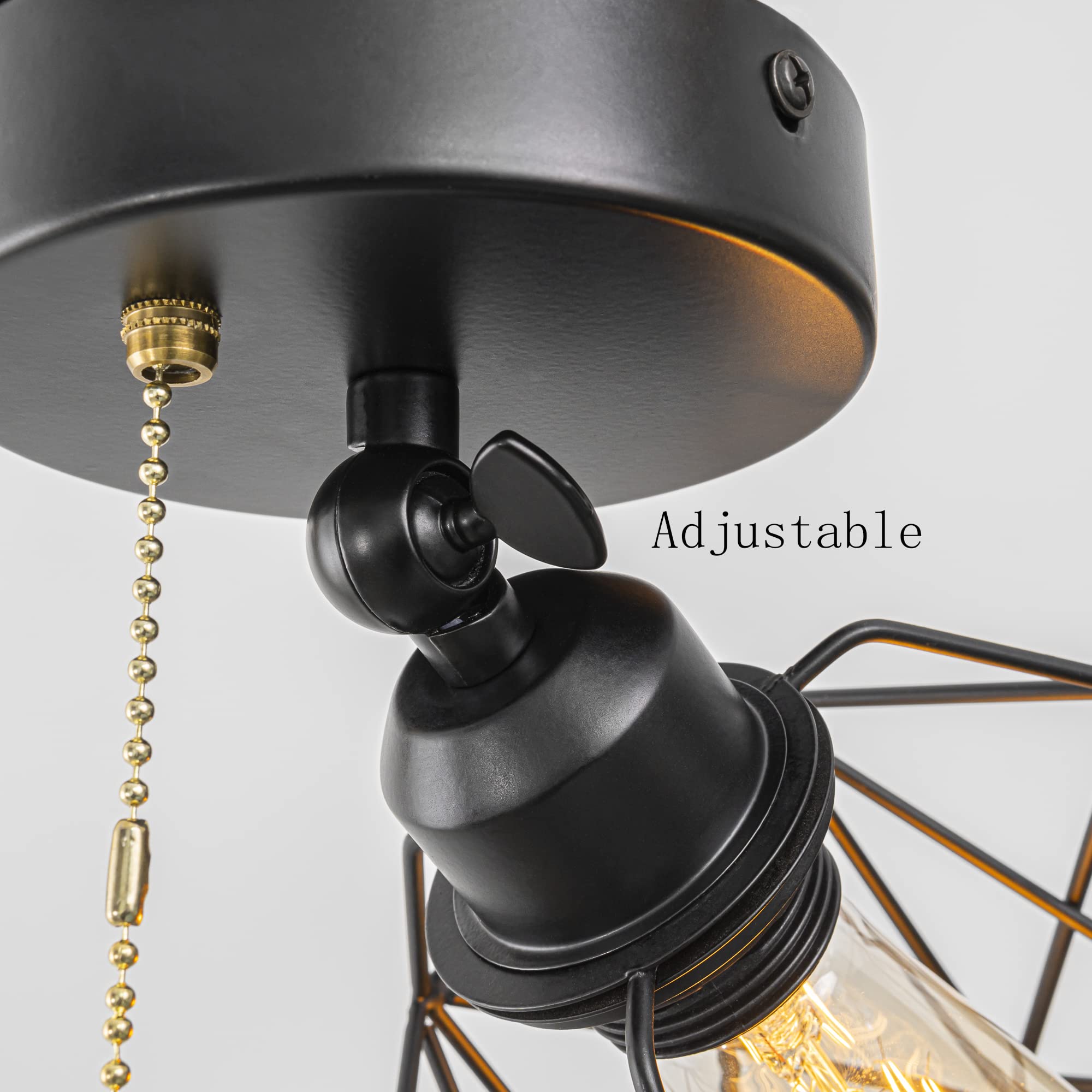 12V RV Adjustable Wall Light with Zipper Switch - Retro Black RV Ceiling Light for Campers, E26/E27 Base, Industrial Semi-Flush Mount - Perfect for RV Hallway, Bedroom & Camper Van Lighting Decor