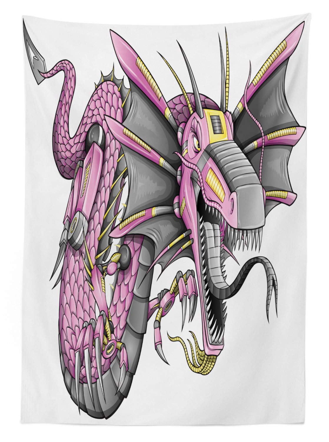 Ambesonne Dragon Outdoor Tablecloth - Digital Robotic Cyborg Dragon Design, Modern Game Knight Graphic, Waterproof Washable Picnic Table Cover 58