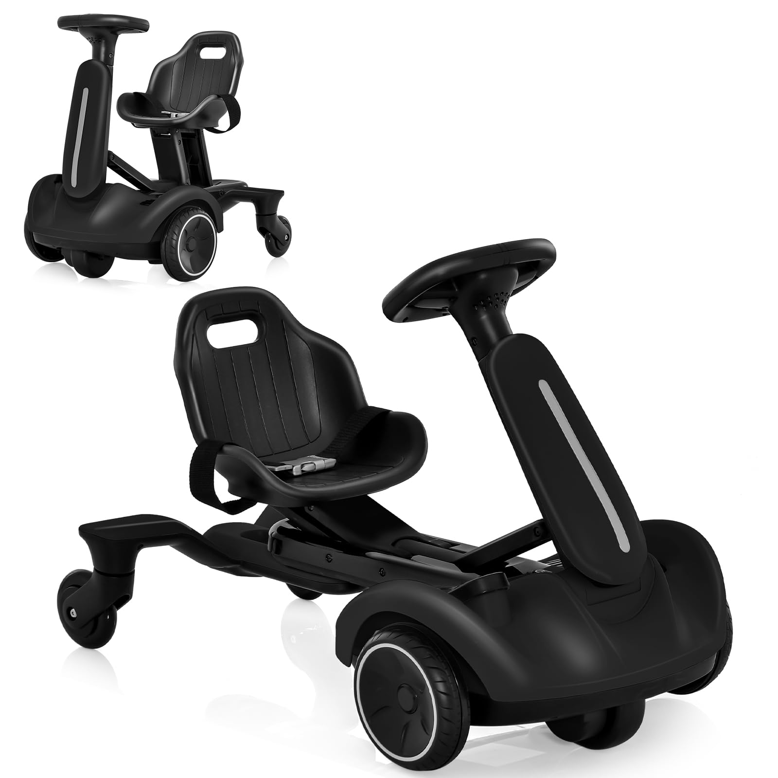 Costzon 6V Electric Ride-On Drift Car for Kids Ages 3+ | 360° Spin, Adjustable Seat, 2.6-3 MPH | Horn & Engine Sounds | Black Kids Drifting Go Kart - Perfect for Indoor Play & Backyard Fun