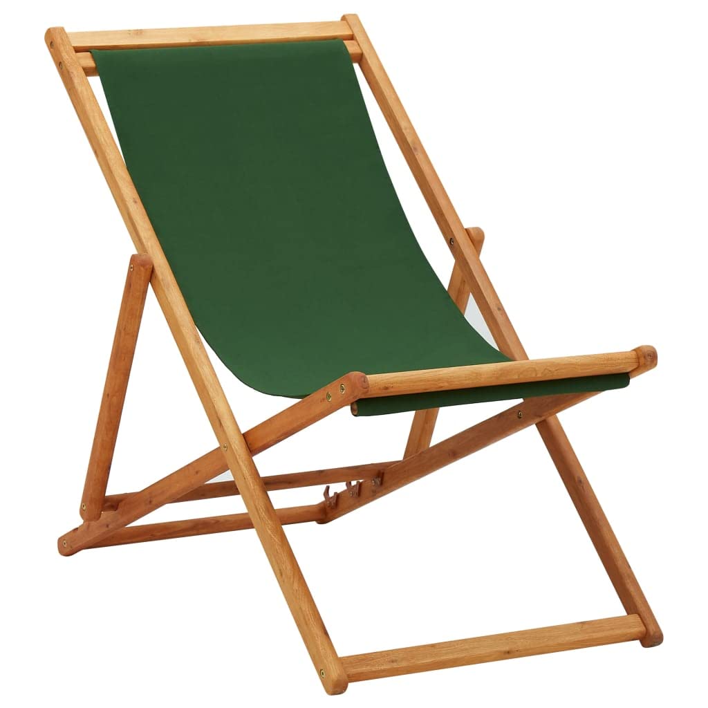WELLIKEA Folding Beach Chair - Portable Eucalyptus Wood & Durable Fabric in Green - Perfect for Beach, Camping, Picnics & Outdoor Relaxation
