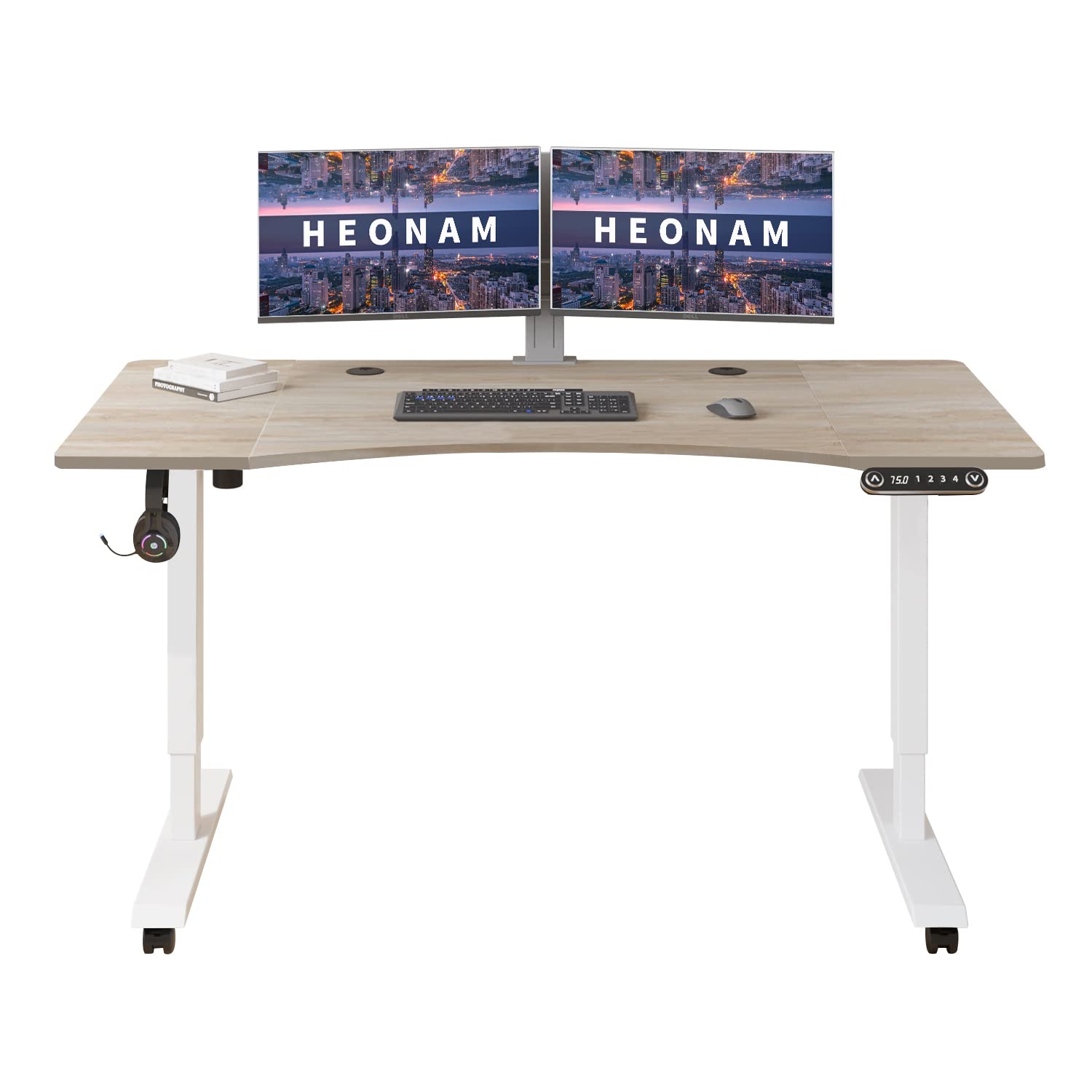 55 x 30 Inches Electric Standing Desk - Height Adjustable with 4 Memory Settings, Ergonomic Home Office Desk with Splice Board (White Frame/Oak Top) | Perfect for Remote Work, Gaming & Study Spaces