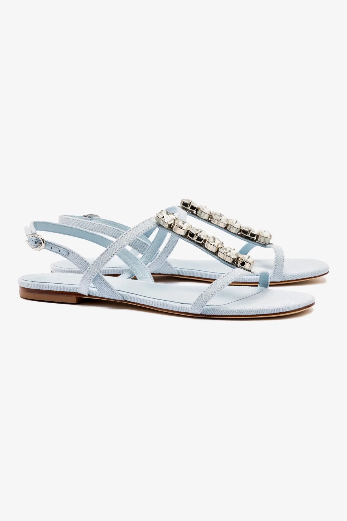 Calypso Women's Flat Sandal with Maya Denim & Crystal Embellishments - Comfortable Summer Beach Shoes for Vacation & Casual Outings