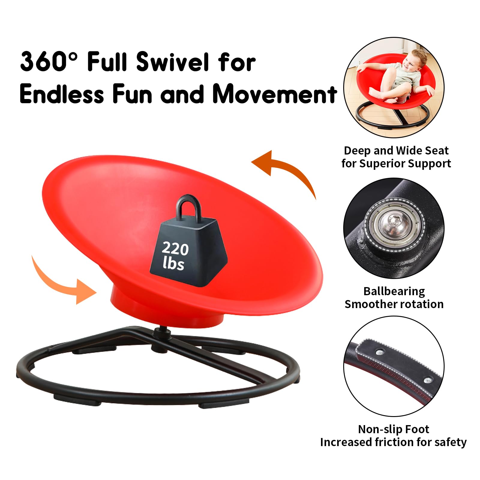 Sensory Spinning Chair for Autistic Kids - Sit and Spin Toy for Ages 3+ - Motor Skills Development Swivel Chair - Indoor & Outdoor Educational Toys (Red) - Perfect for Sensory Play, Therapy, and Classroom Activities