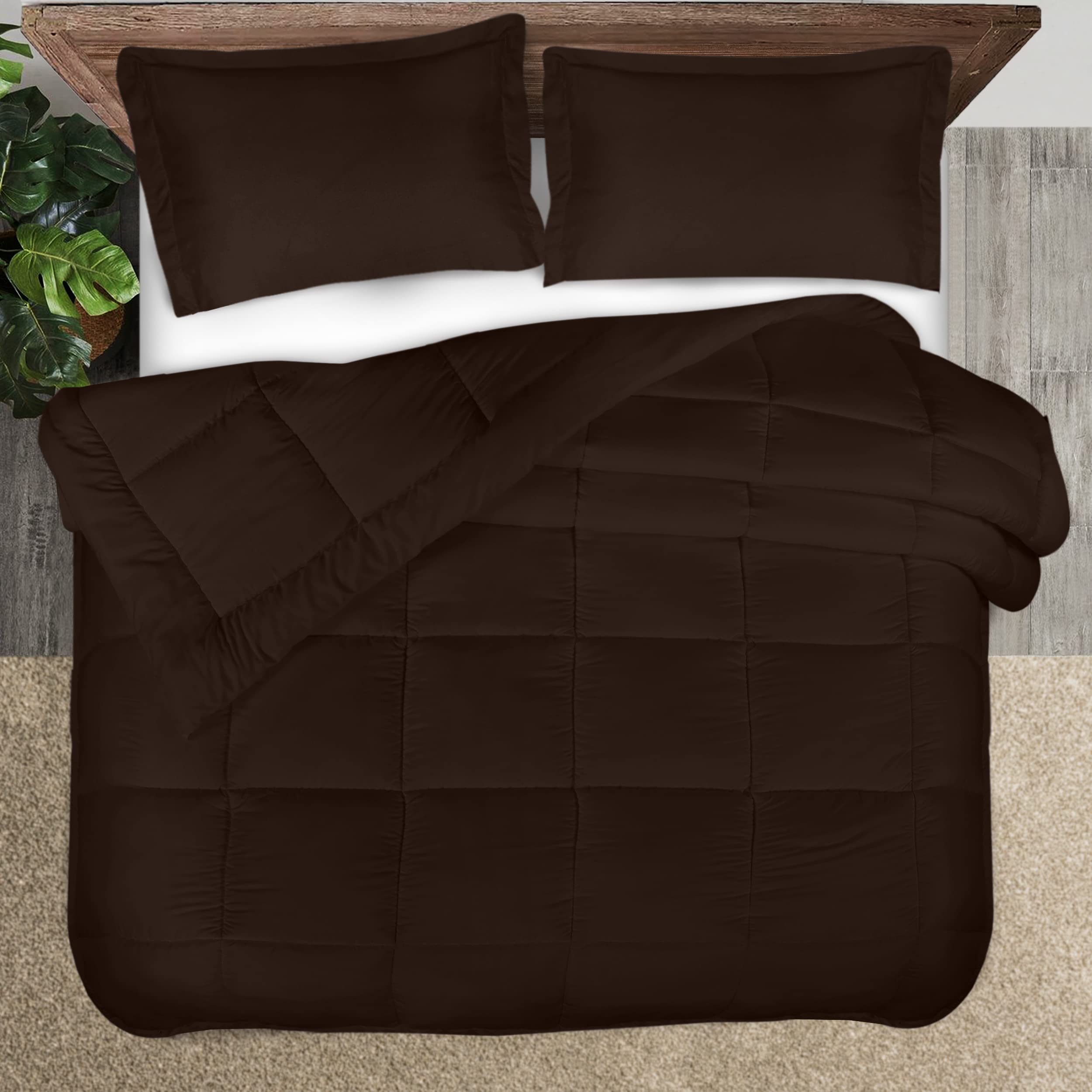 Utopia Bedding Queen Comforter Set with 2 Pillow Shams - Down Alternative Chocolate Brown Bedding Set - Soft, Comfortable & Machine Washable - Perfect for Cozy Bedrooms, Guest Rooms & Dorm Decor