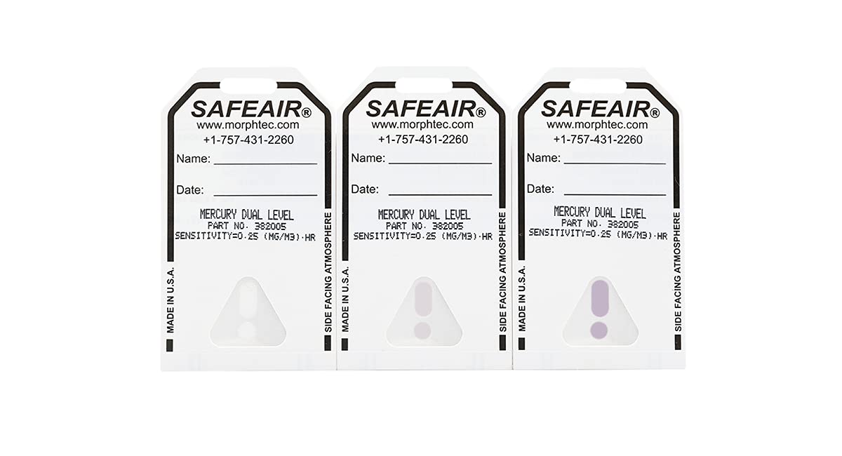 SafeAir Mercury Badge (50-Pack) & Strap Clips (10-Pack) - Industrial Safety Equipment for Mercury Vapor Detection in Laboratories & Workplaces
