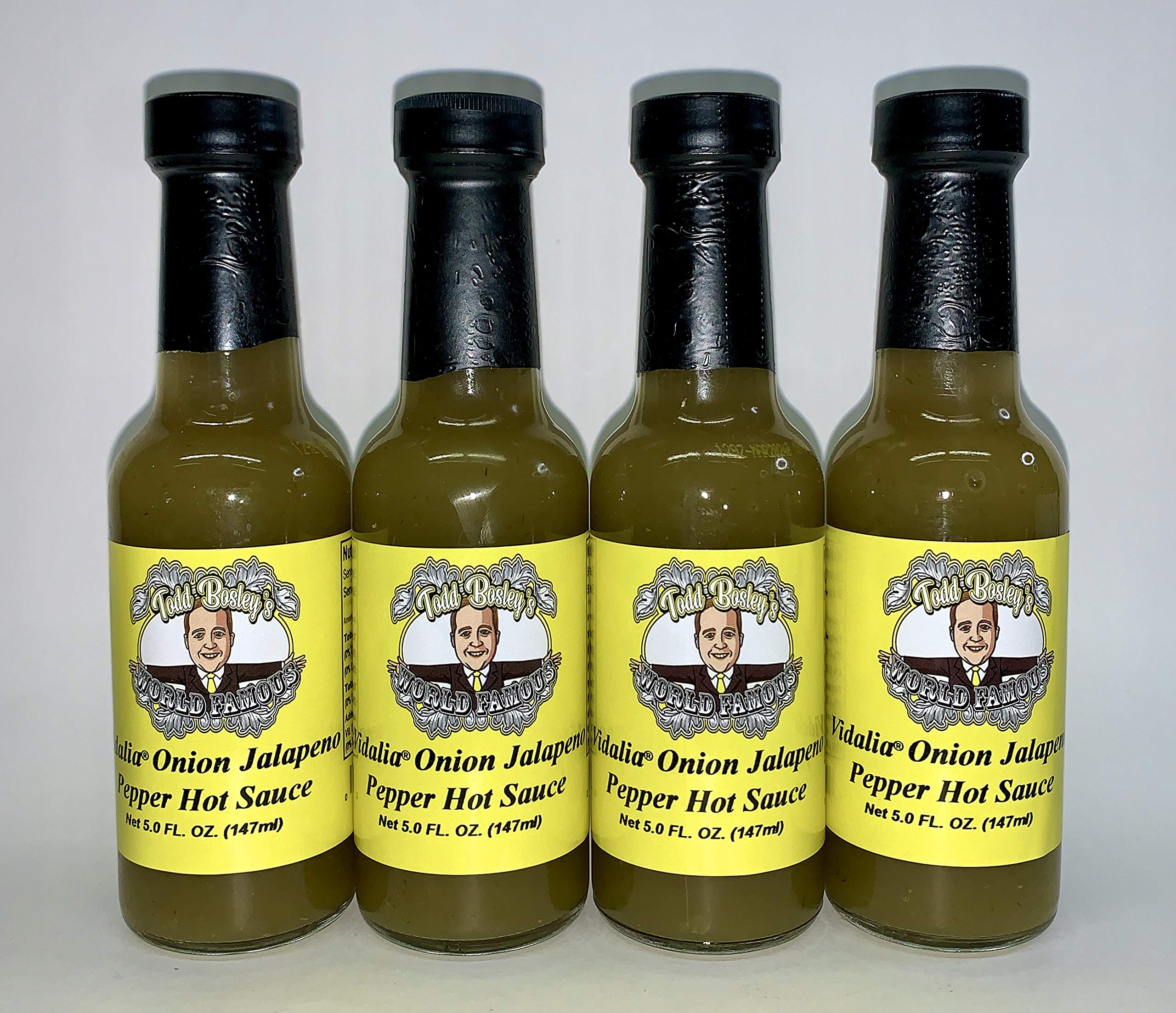 Todd Bosley's World Famous Vidalia Onion Jalapeno Pepper Hot Sauce - 4 Pack Spicy Gourmet Condiment for Burgers, Wings & Tacos | Sweet & Spicy Flavor | All-Natural Ingredients