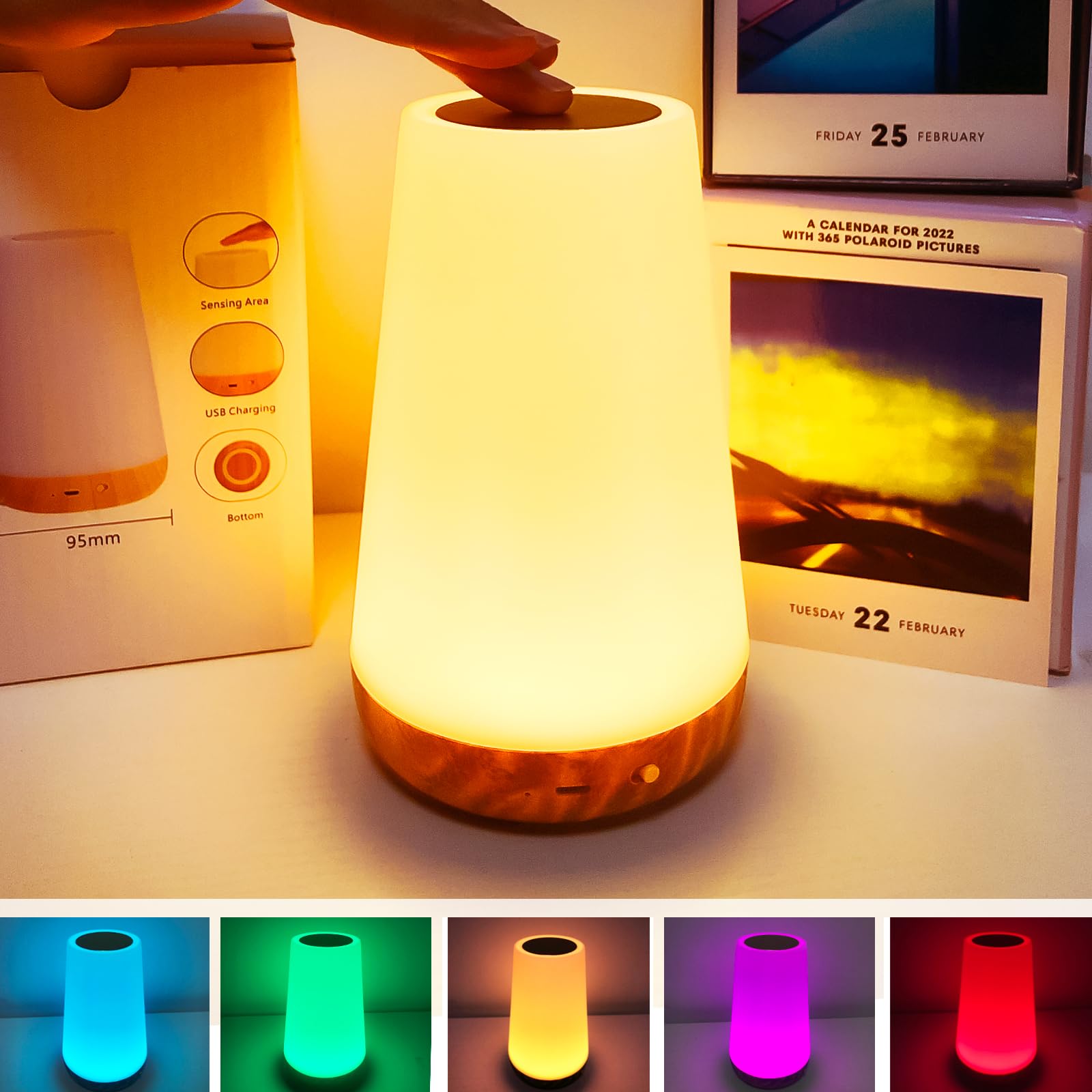 TLAOTNIY Baby Night Light - Dimmable Touch Lamp for Nursery & Kids Room, Portable Rechargeable Bedside Table Lamp with 13 RGB Colors & 5 Brightness Levels - Perfect for Bedroom, Living Room, Bathroom & Hallways (Ideal for Night Feedings, Soothing Babies & Creating Ambient Lighting)
