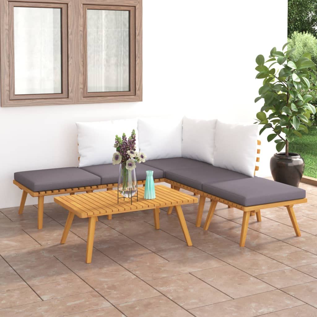 vidaXL 6-Piece Patio Sofa Set, Outdoor Sectional Couch with Cushions & Table, Acacia Wood Backyard Furniture for Garden, Deck, Poolside Relaxation