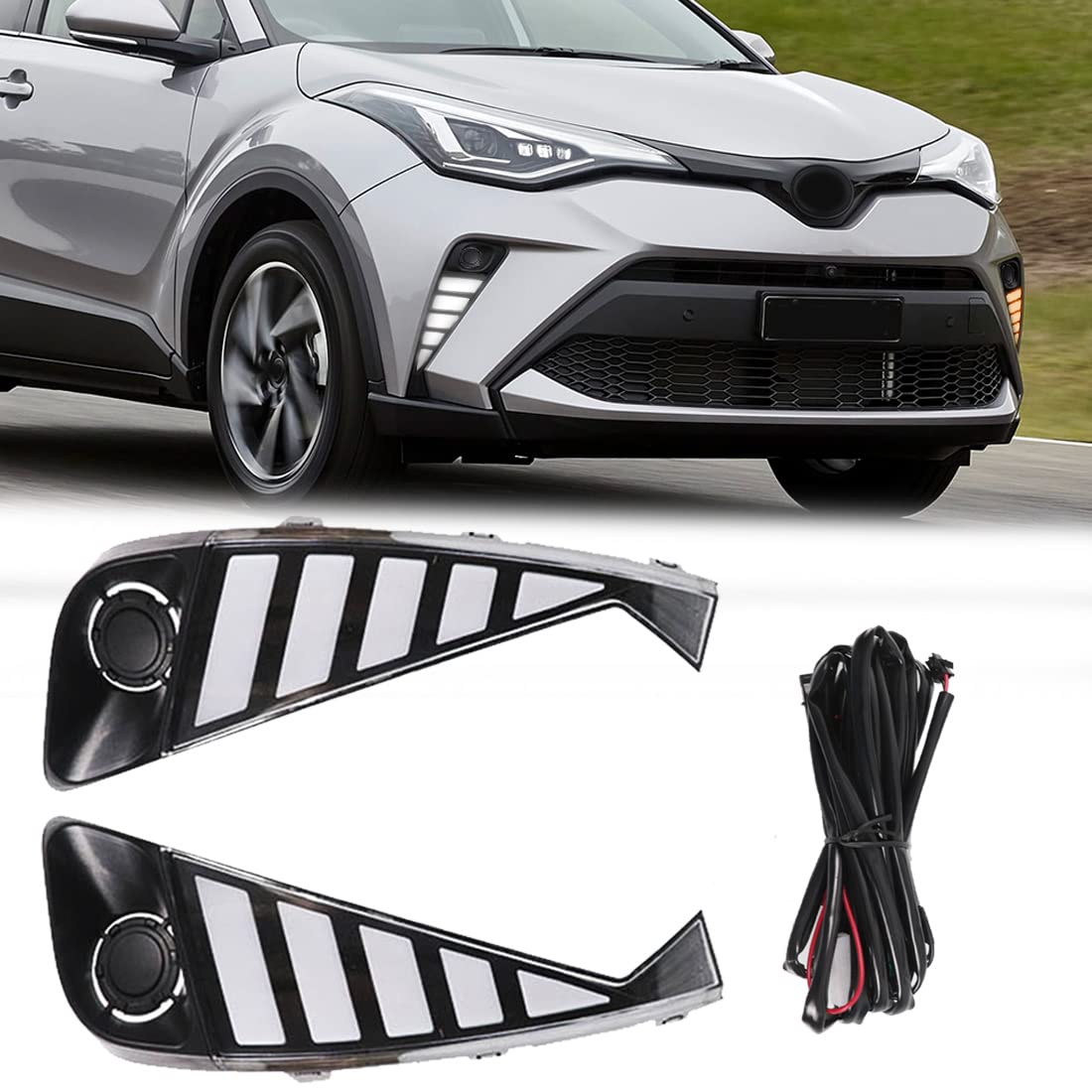 Toyota C-HR 2020 2021 LED Fog Lights Replacement - Amber DRL Daytime Running Lights with Turn Signal & Bezel (Part #CHR020) - Perfect for Night Driving and Enhanced Visibility