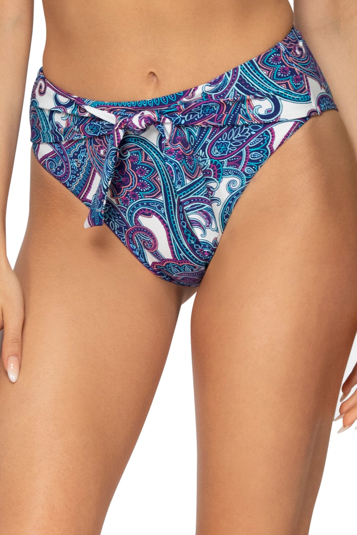 Tessa Tie High Rise Regatta Paisley Women's Floral Print Wide Leg Pants - Perfect for Casual Outings, Office Wear & Boho Chic Style
