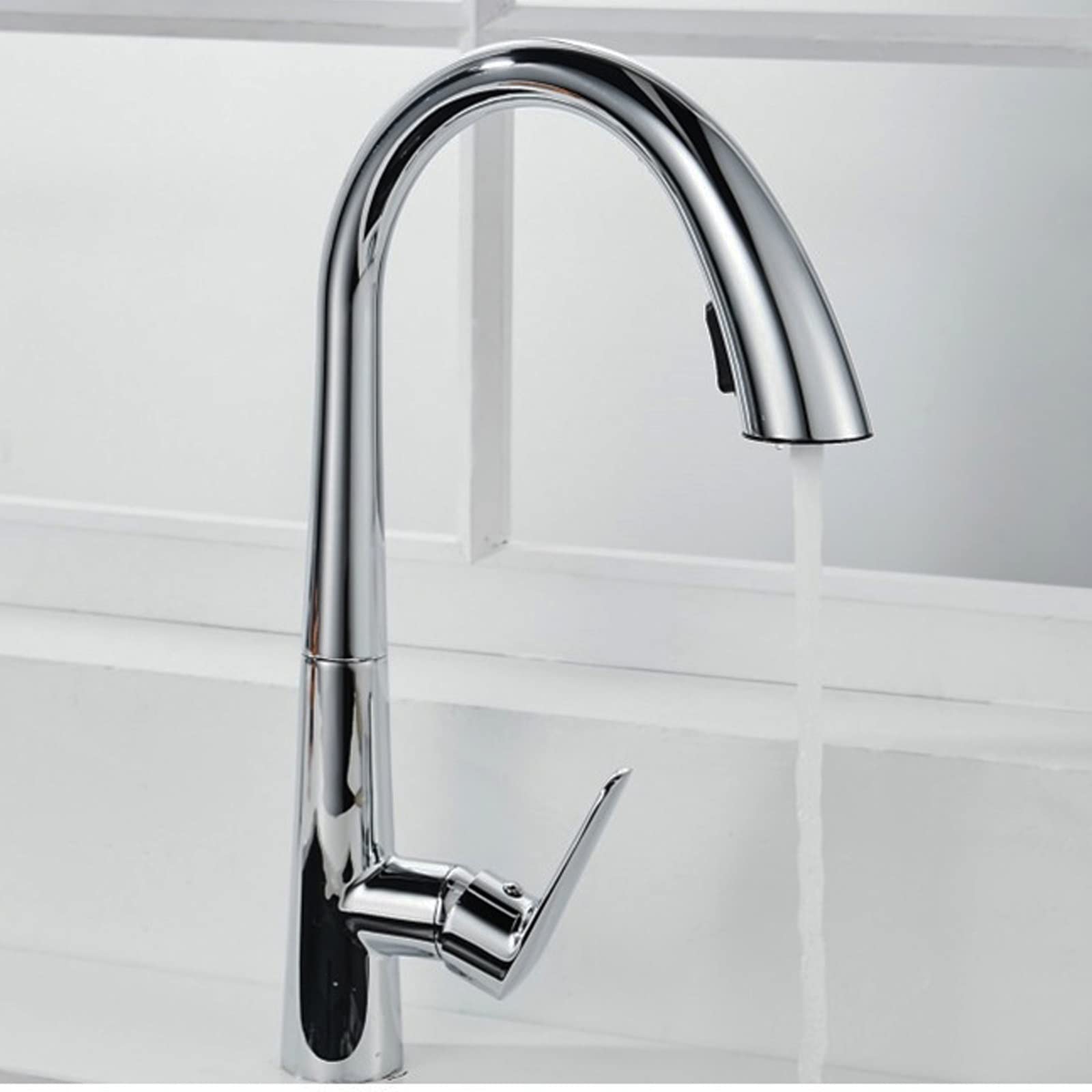 Brass Pull Out Spray Kitchen Faucet - 360° Swivel Single Handle High Arc Sink Tap with Dual Water Modes (Chrome) - Perfect for Modern Kitchens & Food Prep Stations