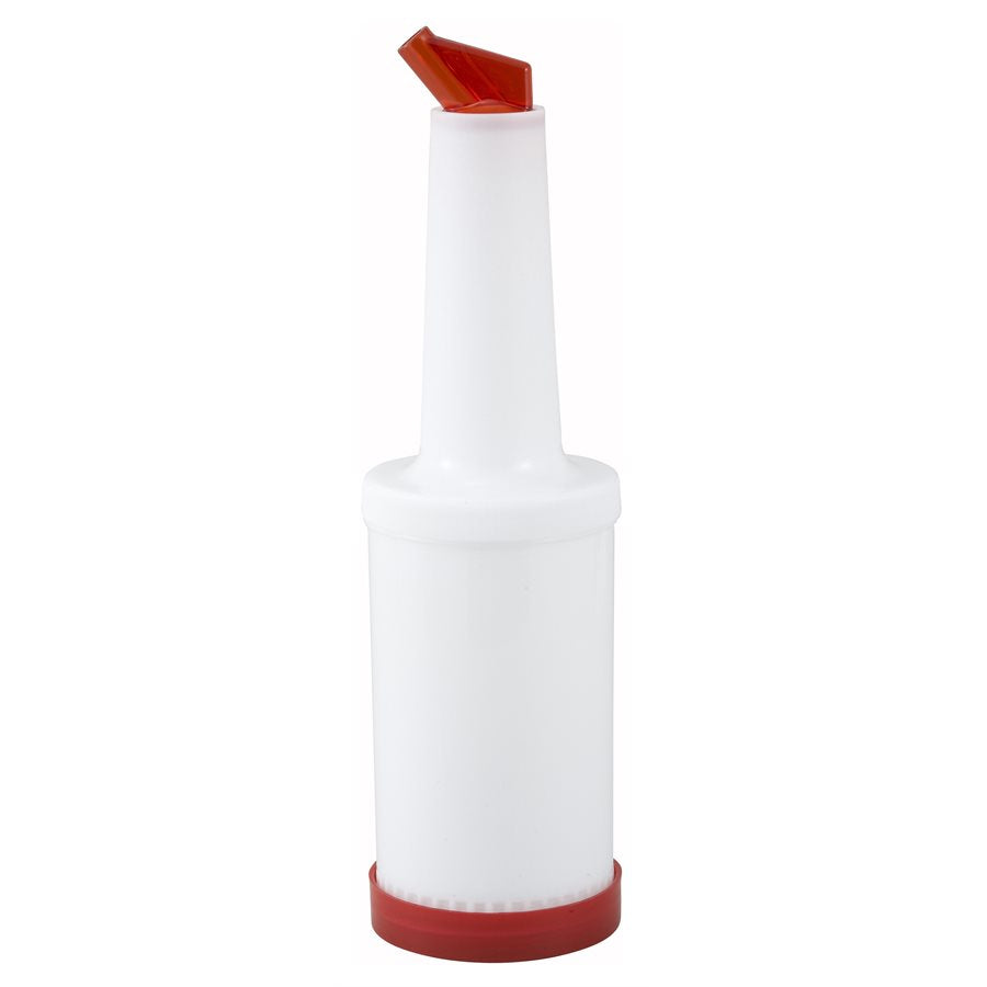 Winco 2 Quart (2 Qt) Red Liquor & Juice Pour Bottle - Perfect for Bars, Restaurants, and Home Mixology