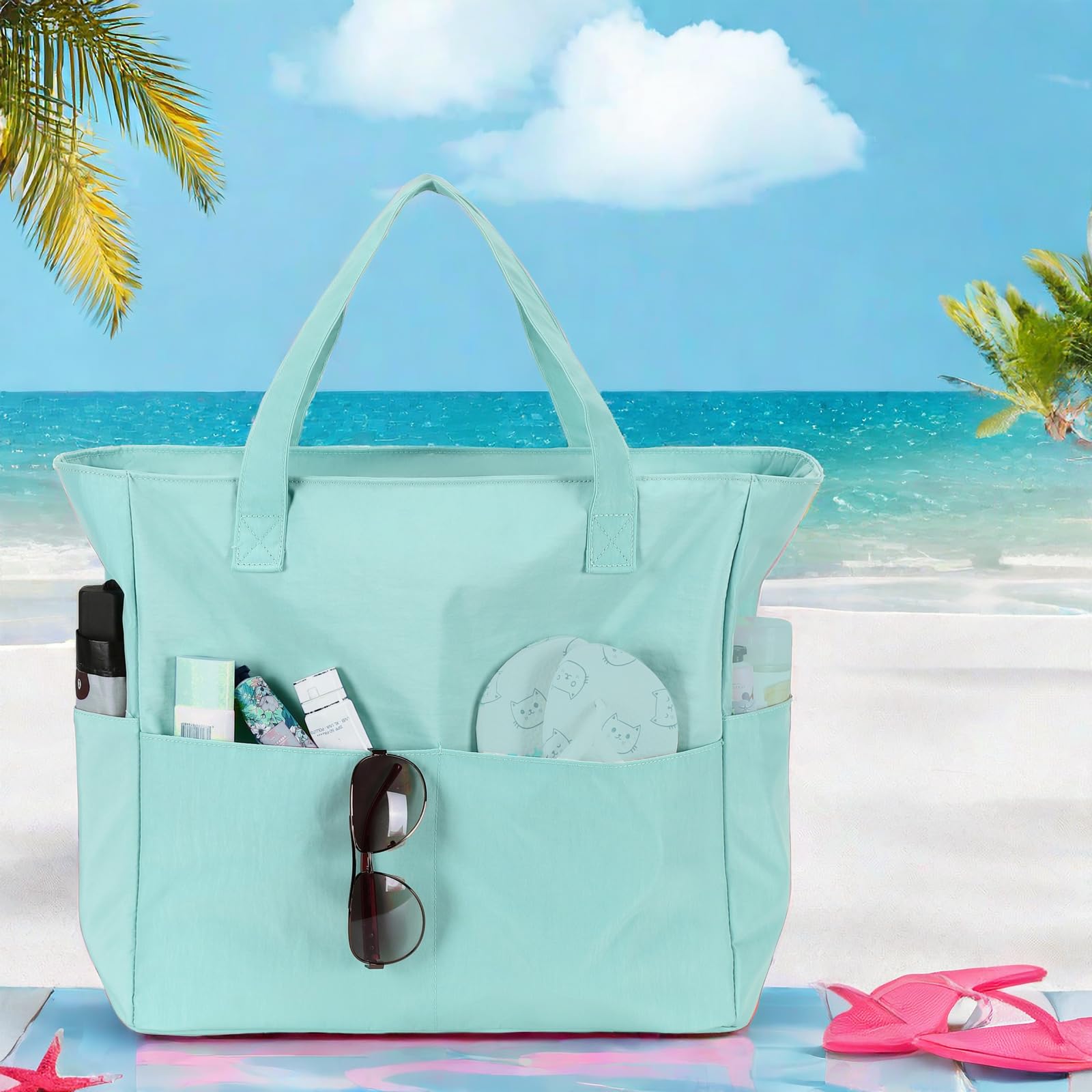 Waterproof & Sandproof Beach Tote Bag for Women - Large Zippered Pool Bag with Wet Pocket - Perfect for Gym, Grocery Shopping, Travel & Beach Days
