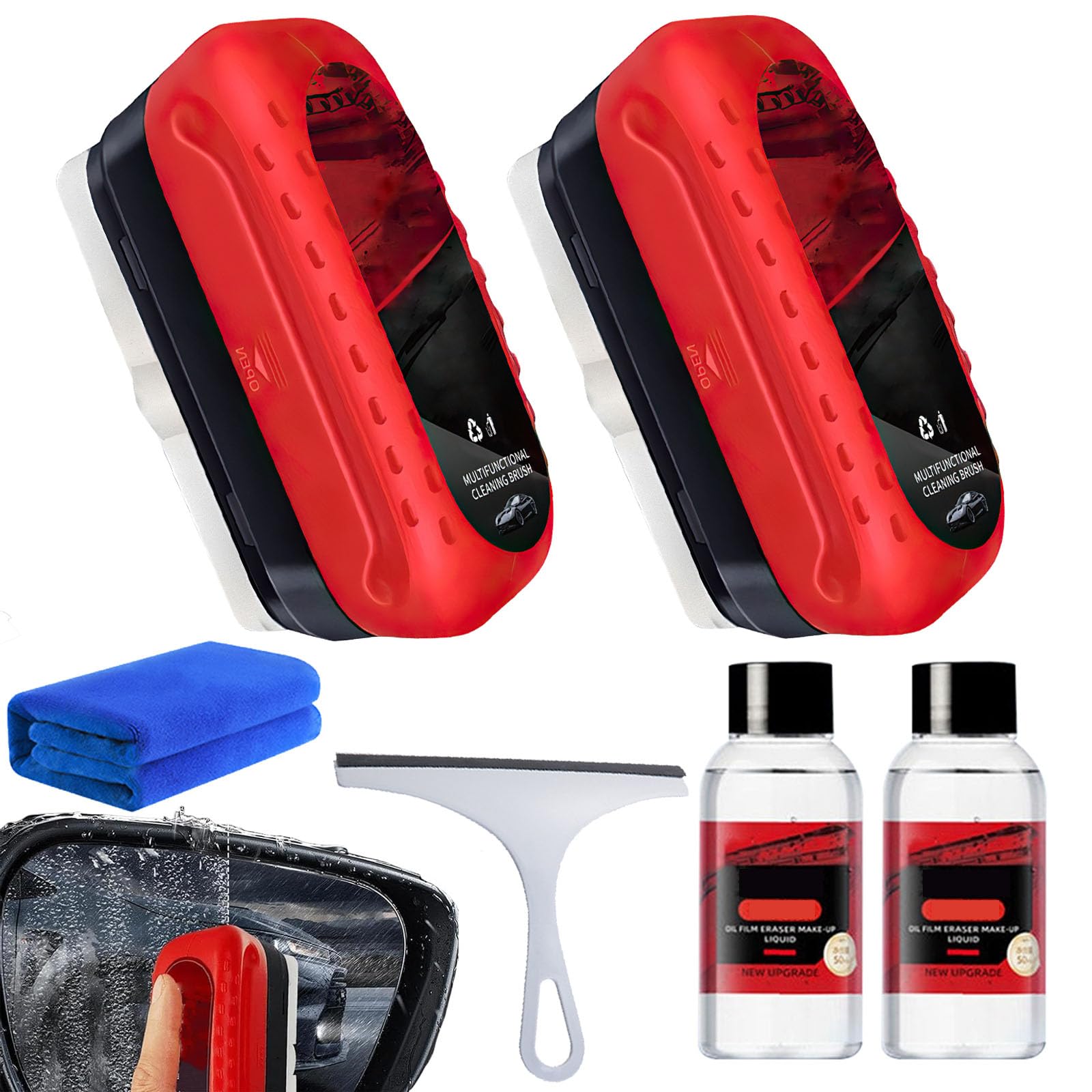 Automotive Oil Film Cleaning Brush & Glass Scraper - Car Windshield Cleaner Tool for Removing Oil Film, Improving Clarity & Visibility - Perfect for DIY Car Detailing & Windshield Maintenance