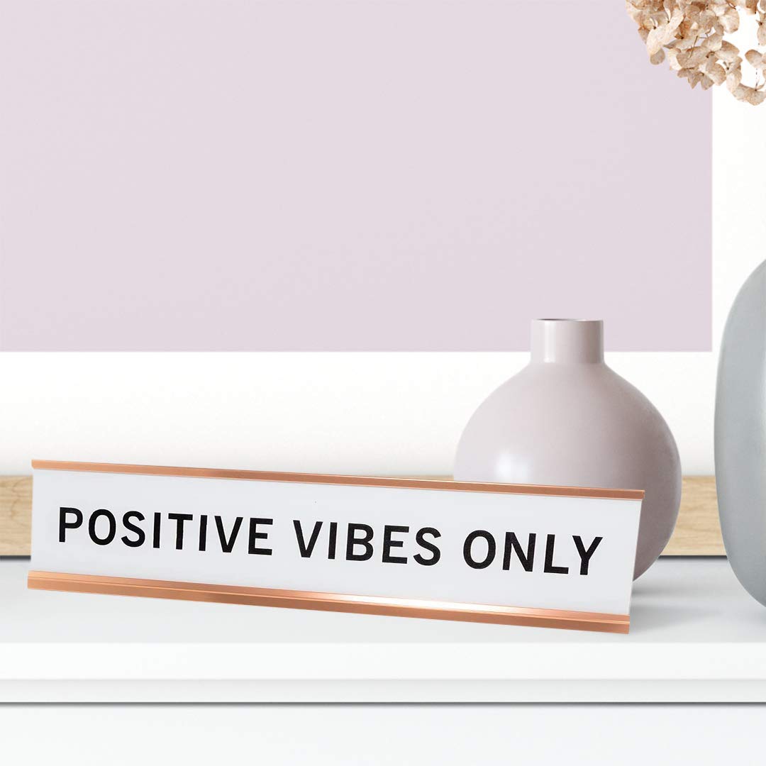 Positive Vibes Only 2x10 Inch Motivational Nameplate Desk Sign - Perfect for Office Decor, Workstation Inspiration & Home Office Motivation