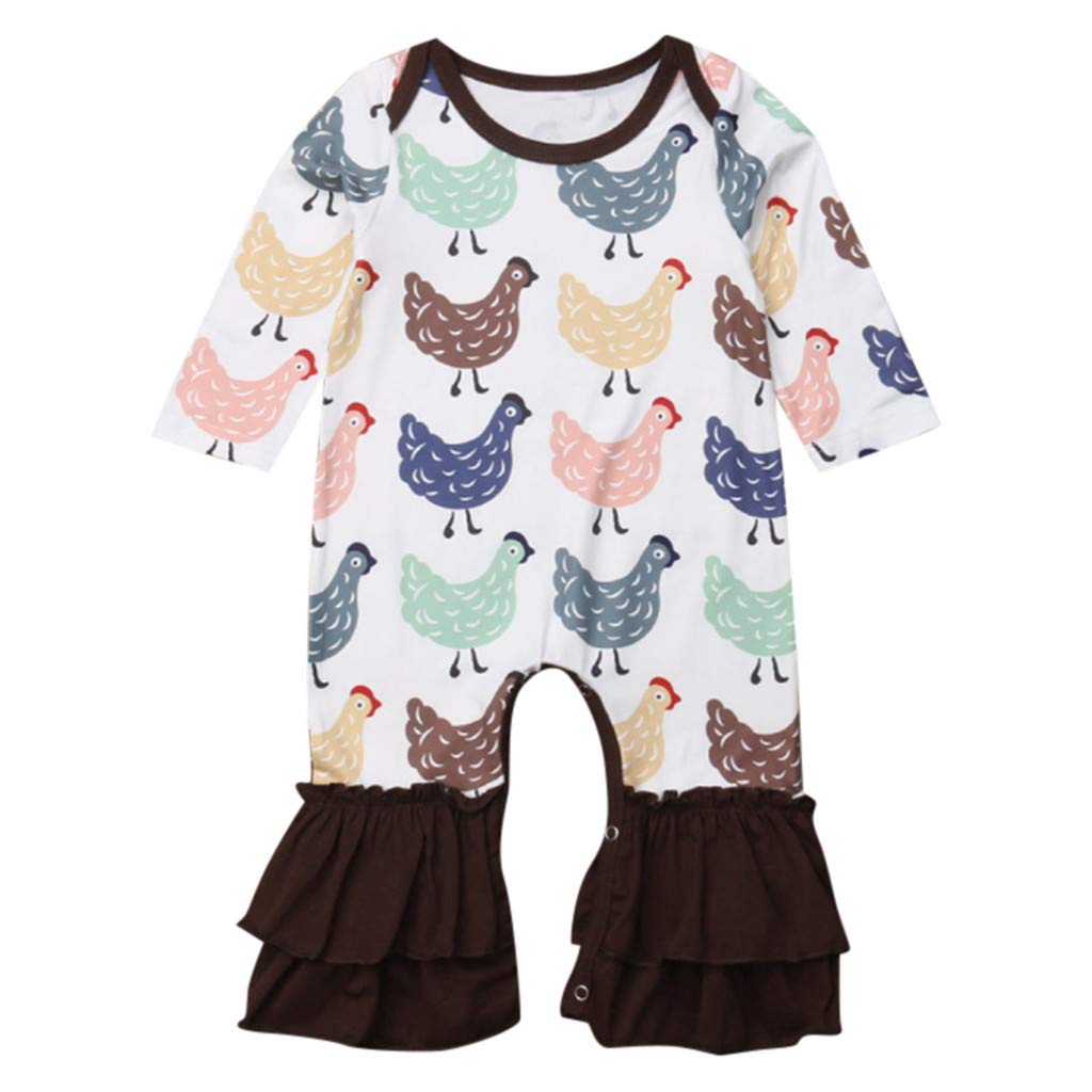 F_Gotal Baby Girls Christmas Ruffle Romper - Long Sleeve Striped Reindeer Santa Applique Jumpsuit Outfit for Holiday Photos & Family Gatherings