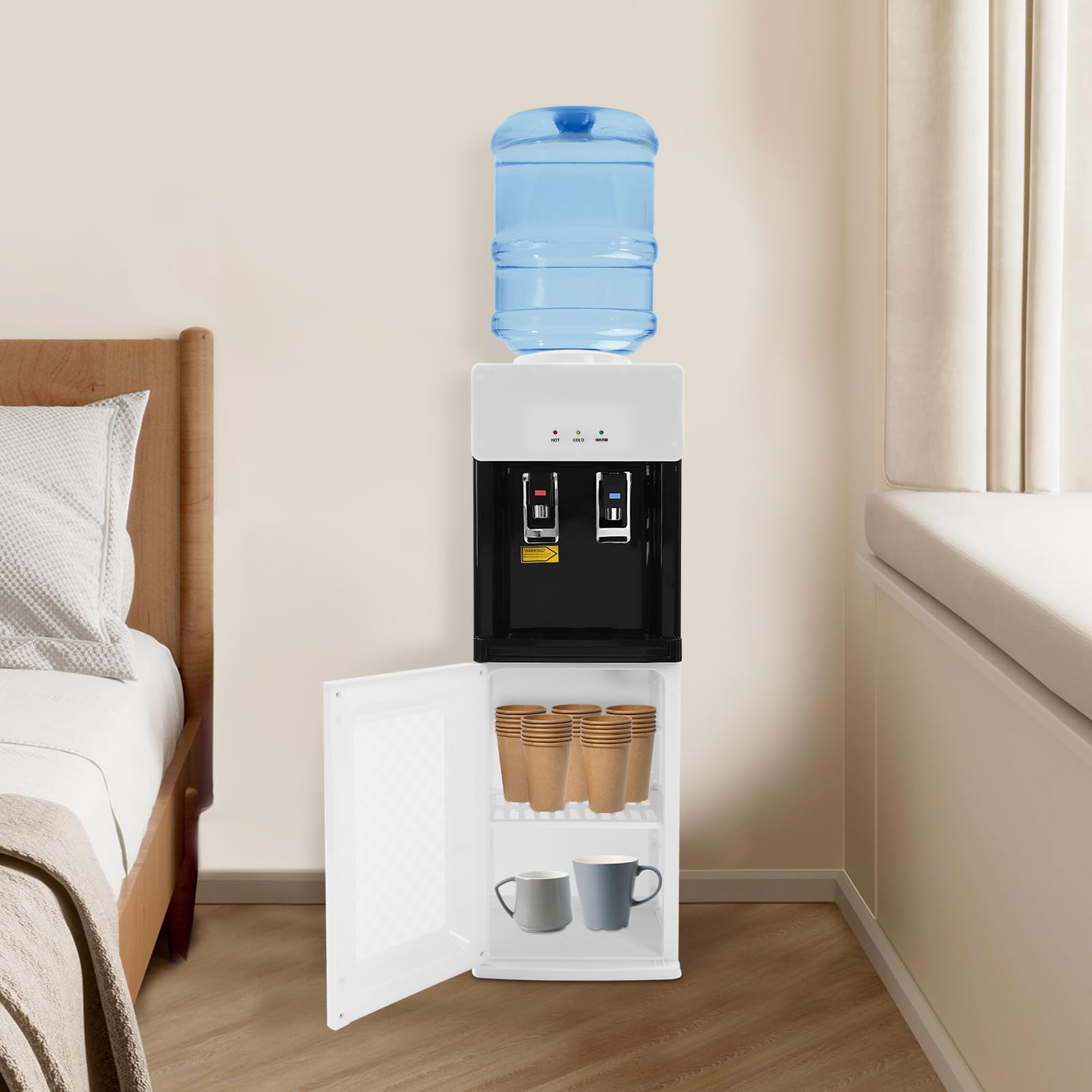 Top Loading Hot and Cold Water Dispenser with Child Safety Lock - Freestanding Water Cooler for Home, Office, Kitchen or Dorm Room - Instant Hot & Cold Drinking Water Solution
