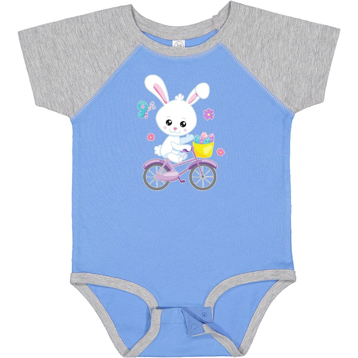 Inktastic Happy Easter Bunny on Bicycle with Pastel Flowers Baby Bodysuit - Cute Easter Outfit for Infants & Toddlers - Perfect for Easter Photos, Egg Hunts & Spring Celebrations
