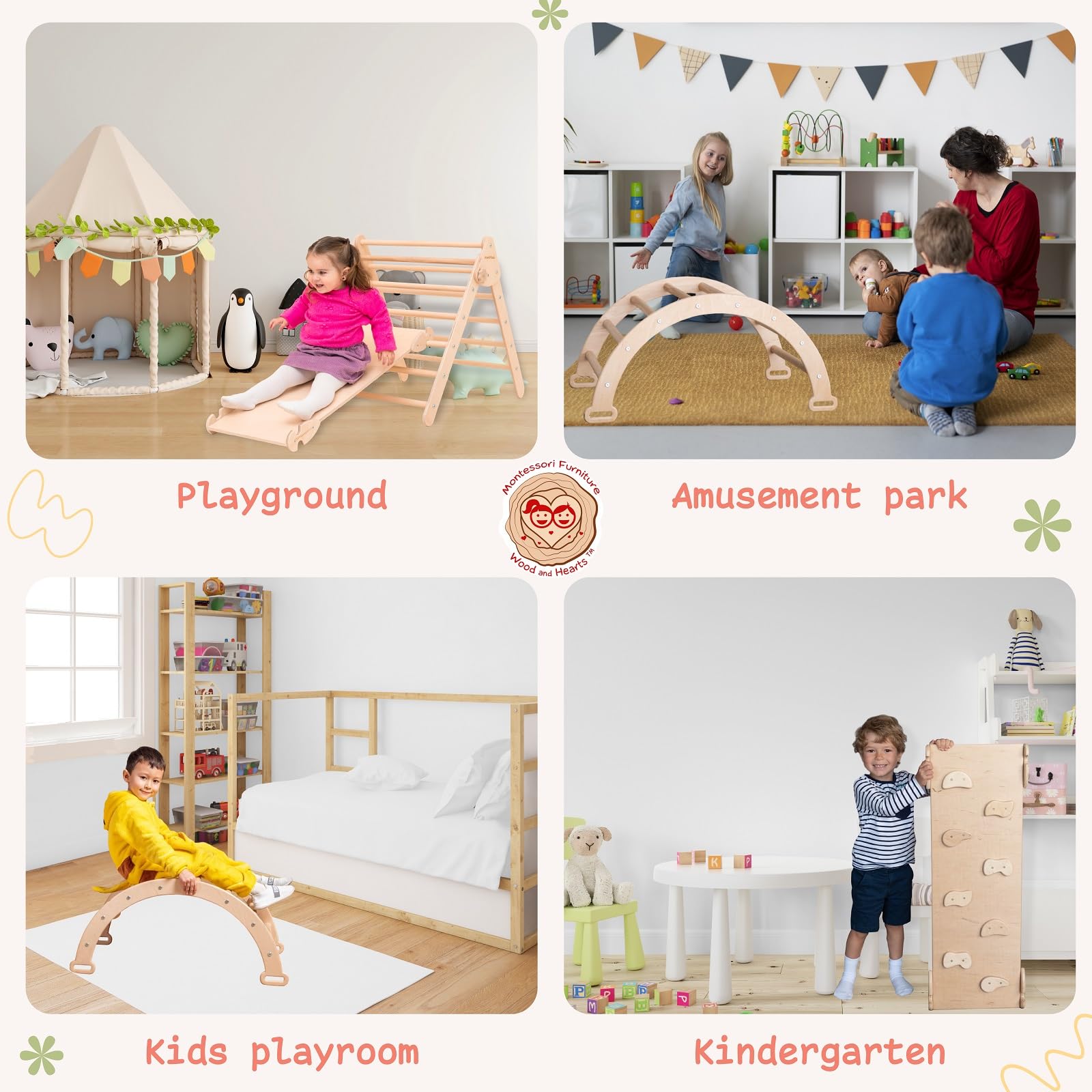 Wooden Climbing Triangle Gym for Toddlers - 3-in-1 Montessori Climbing Set with Ramp & Slide - Natural Wood Baby Activity Gym for Indoor Play, Physical Development & Sensory Exploration (Standard Size)