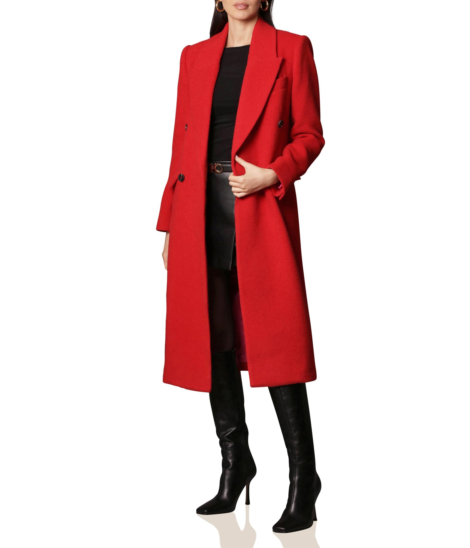 Avec Les Filles Women's Wool Blend Double-Breasted Winter Coat in Crimson Red - Size Small | Warm & Stylish Outerwear for Work, Date Night & Holiday Parties