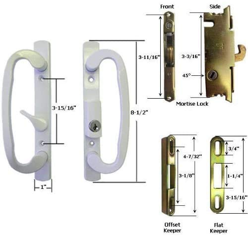 Gordon Glass STB Sliding Glass Patio Door Handle Kit with Mortise Lock & Keeper - White B-Position Keyed Entry - Perfect for Patio, Balcony & Backyard Security