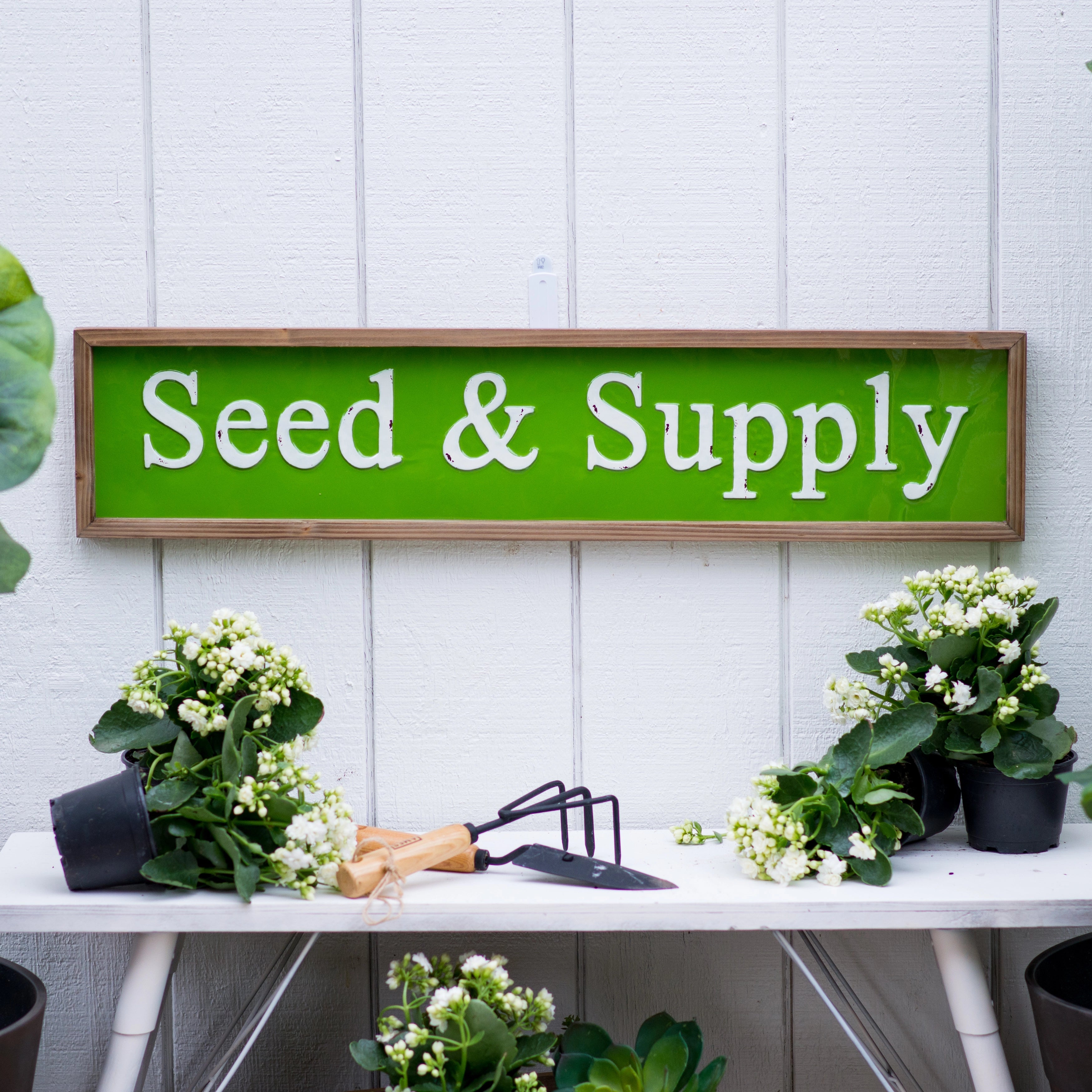 Seed & Supply Rustic Metal and Wood Wall Sign - Farmhouse Home Decor for Kitchen, Living Room, or Outdoor Garden