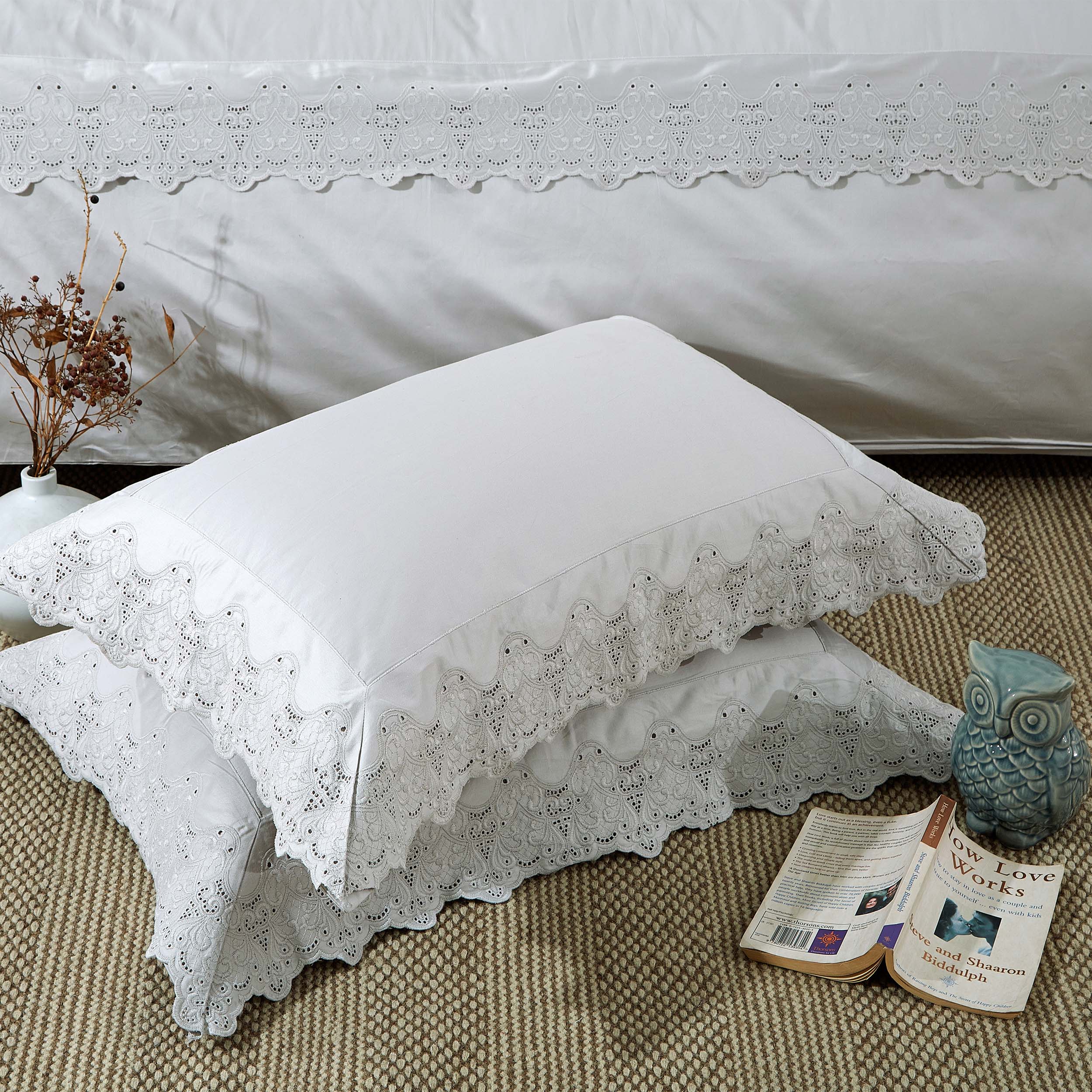 Charlotte Cotton Solid Embroidered Duvet Cover Set - Queen Size Bedding Set with Pillowcases - Luxury Soft Breathable Duvet Cover for Master Bedroom, Guest Room & Hotel Decor