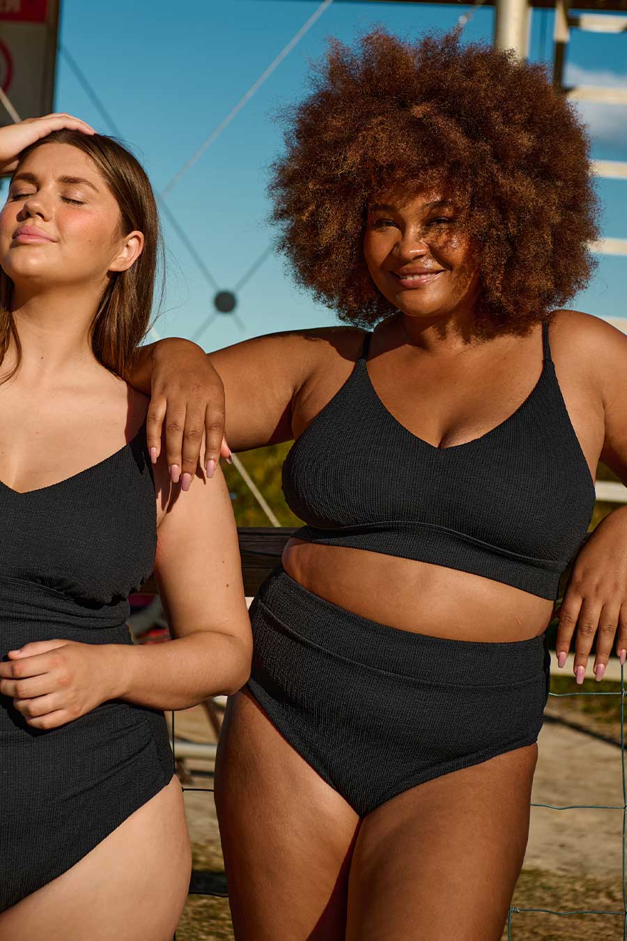 Byron High Waisted Bikini Bottom - Black Textured Swimwear for Women | Beach, Pool & Summer Vacation Essentials