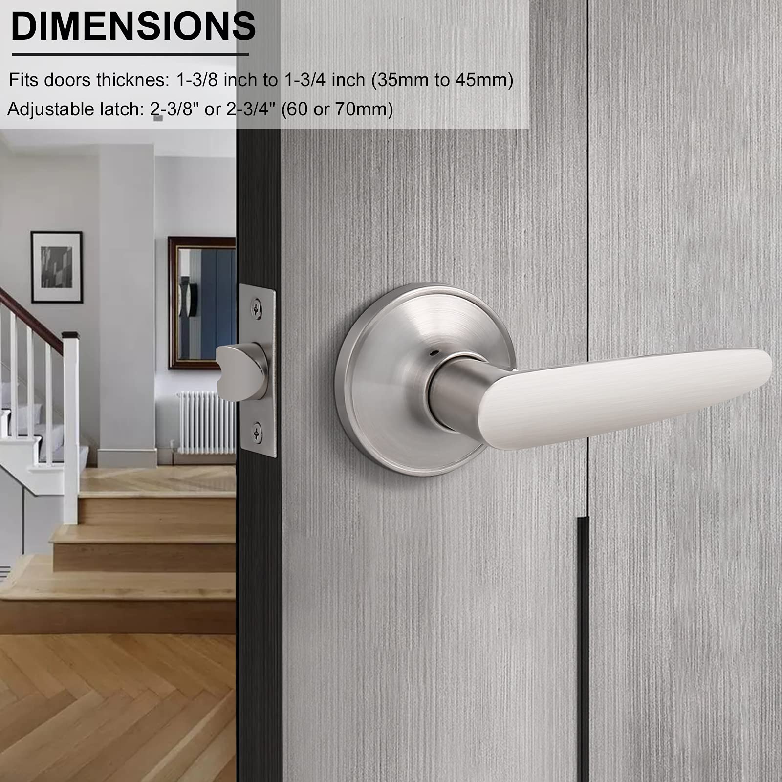 6-Pack Brushed Nickel Passage Door Levers - No Lock, Straight Design for Interior, Hallway & Closet Doors | Durable & Stylish Home Hardware Upgrade | Perfect for Bedrooms, Bathrooms and Office Spaces