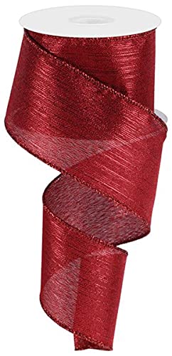 Metallic Stripe Wired Edge Ribbon - 2.5 Inch x 10 Yards - Cranberry Red for Gift Wrapping, DIY Crafts, Wedding Decorations & Holiday Bows