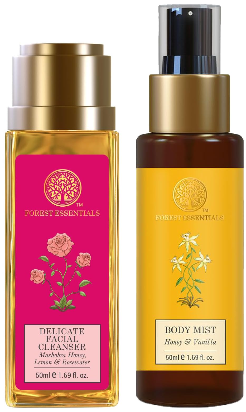Forest Essentials Travel Size Body Mist - Honey & Vanilla Scent | Delicate Facial Cleanser with Mashobra Honey - Perfect Combo for Travel & Skincare Routine | Natural Ayurvedic Beauty Products for Women