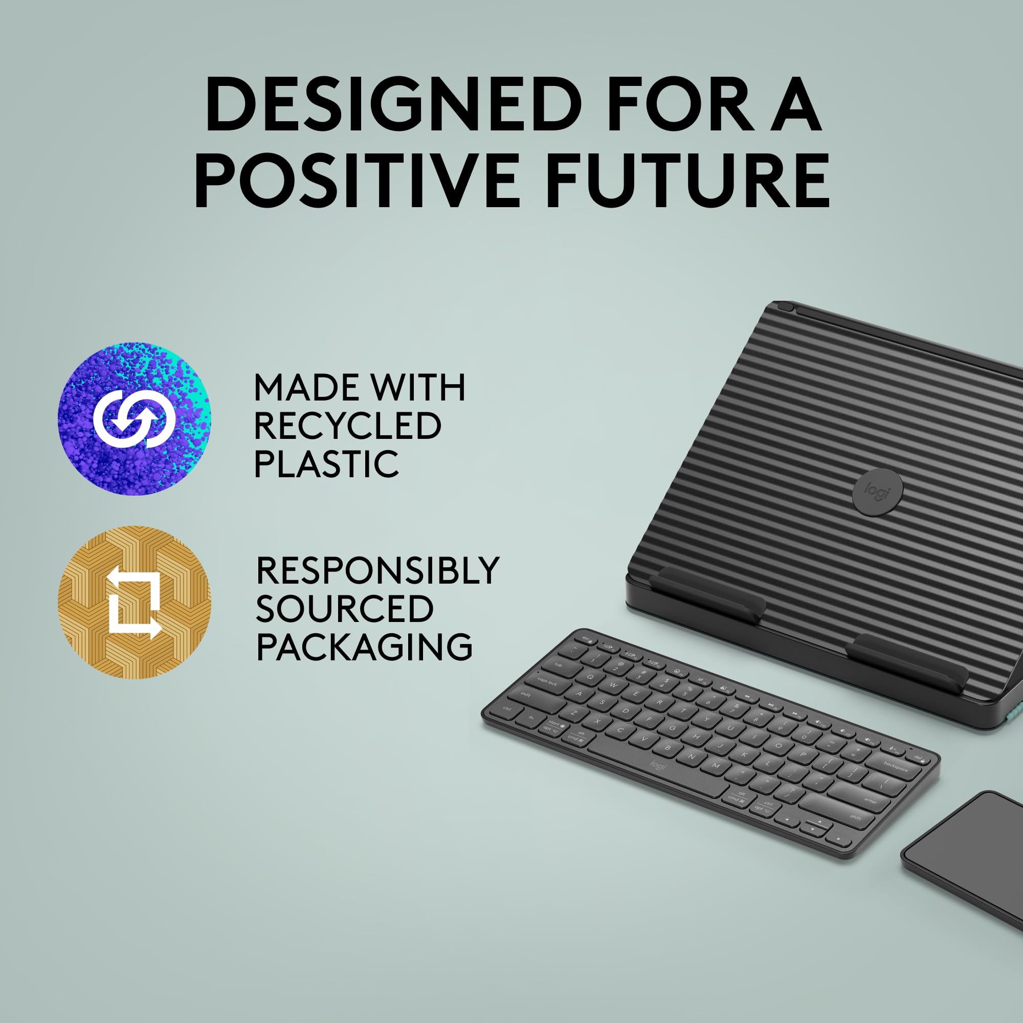 Logitech Casa Pop Up Desk Kit with Laptop Stand, Wireless Keyboard & Touchpad - Bluetooth, USB C Charging for 10” to 17” Laptops/MacBooks (Windows, macOS, ChromeOS) - Classic Chic Green/Black | Perfect for Home Office, Remote Work & Small Workspaces