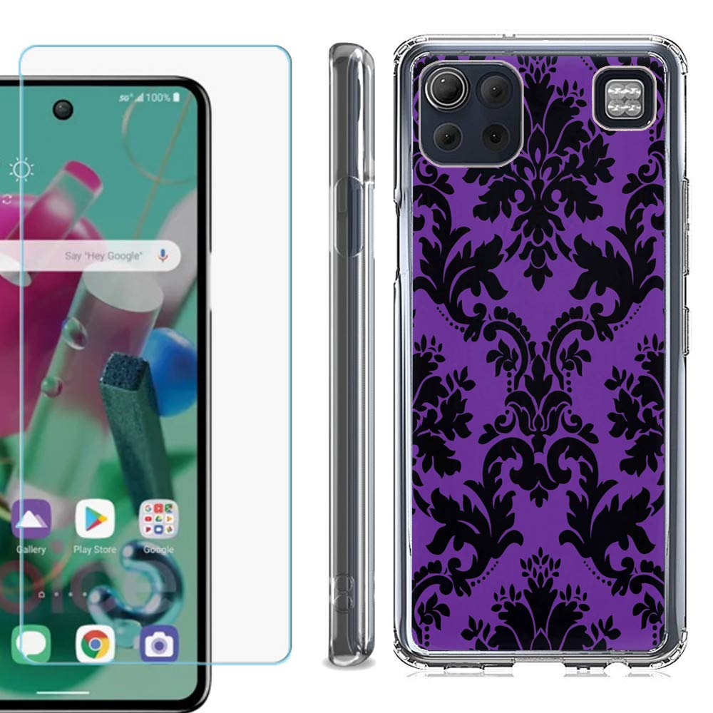 Shockproof LG K92 5G Phone Case with Screen Protector - Victorian Purple/Black for Outdoor Protection